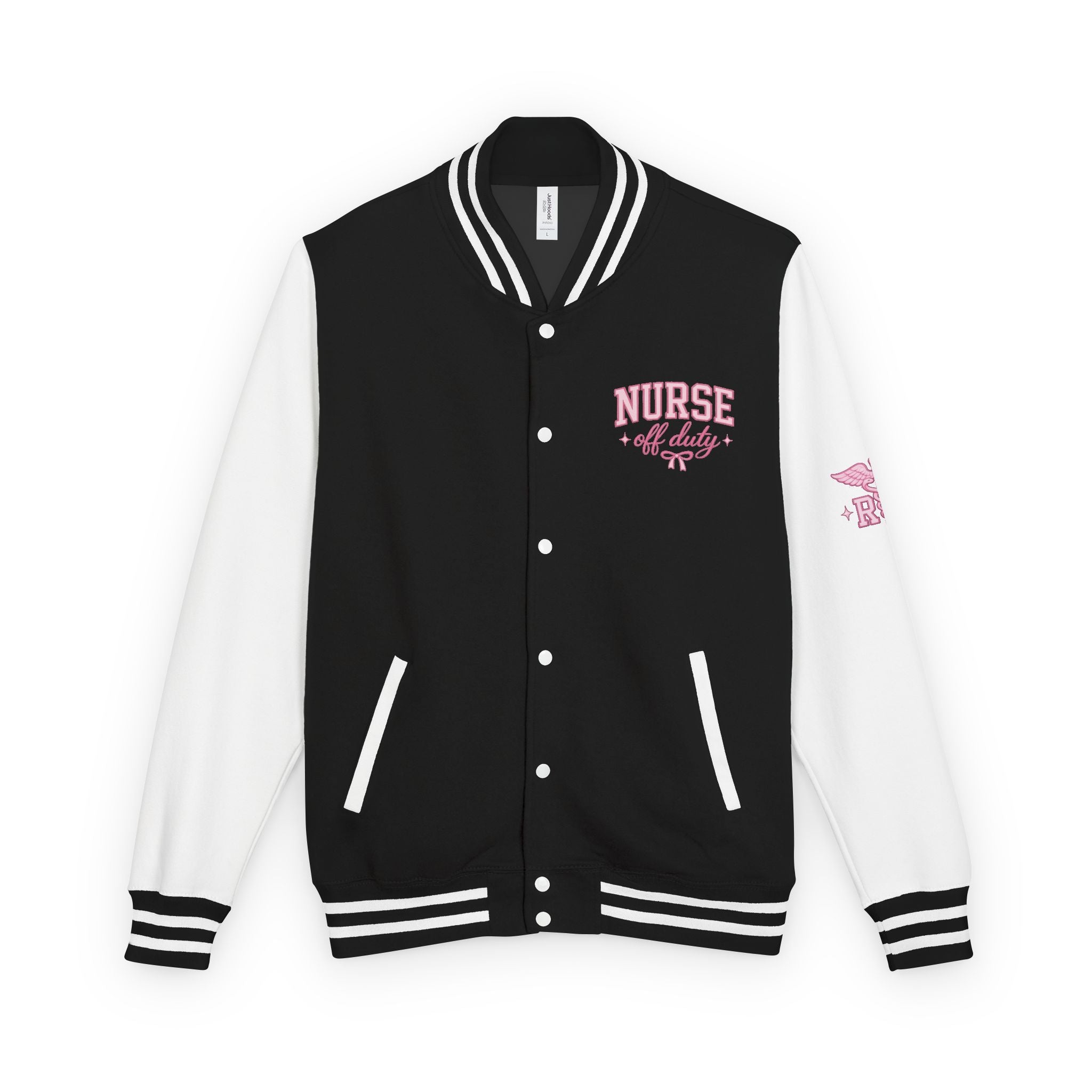 Nurse Off Duty Varsity Jacket, RN Letterman Jacket, Cute Nurse Jacket, Registered Nurse Gift, Pink Nurse Apparel, Nurse Streetwear