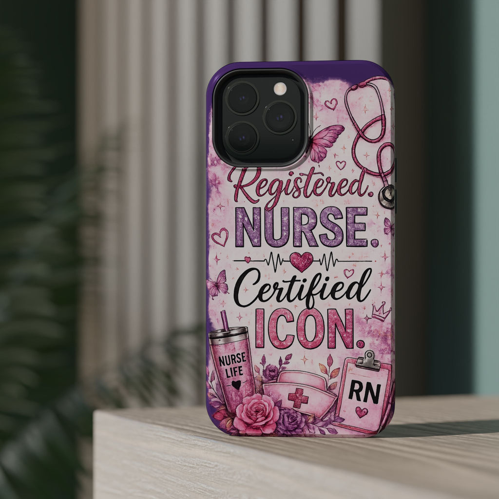 Registered Nurse Certified Icon Phone Case | Cute Nurse iPhone Case | Pink Glitter RN Aesthetic Gift for Nurses