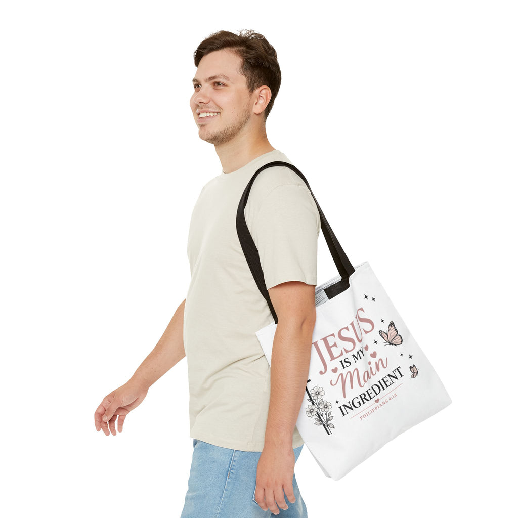 Christian Tote Bag for Women | Jesus Is My Main Ingredient | Faith Based Tote | Bible Study Bag | Church Bag | Philippians 4:13 Gift