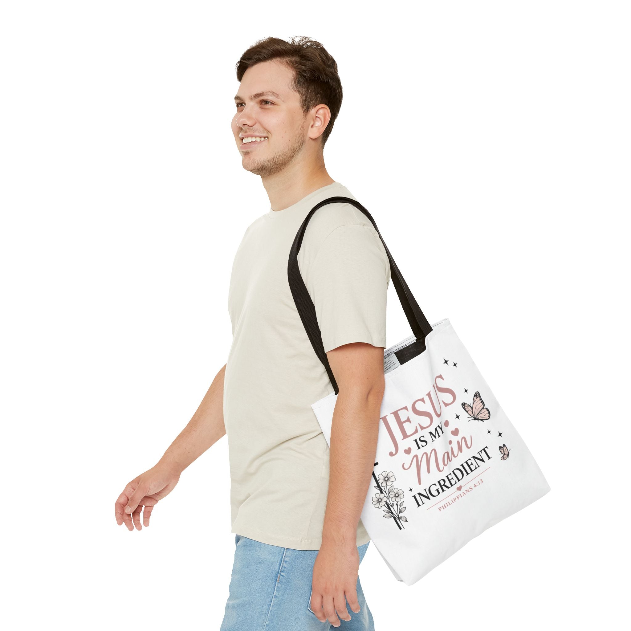 Christian Tote Bag for Women | Jesus Is My Main Ingredient | Faith Based Tote | Bible Study Bag | Church Bag | Philippians 4:13 Gift