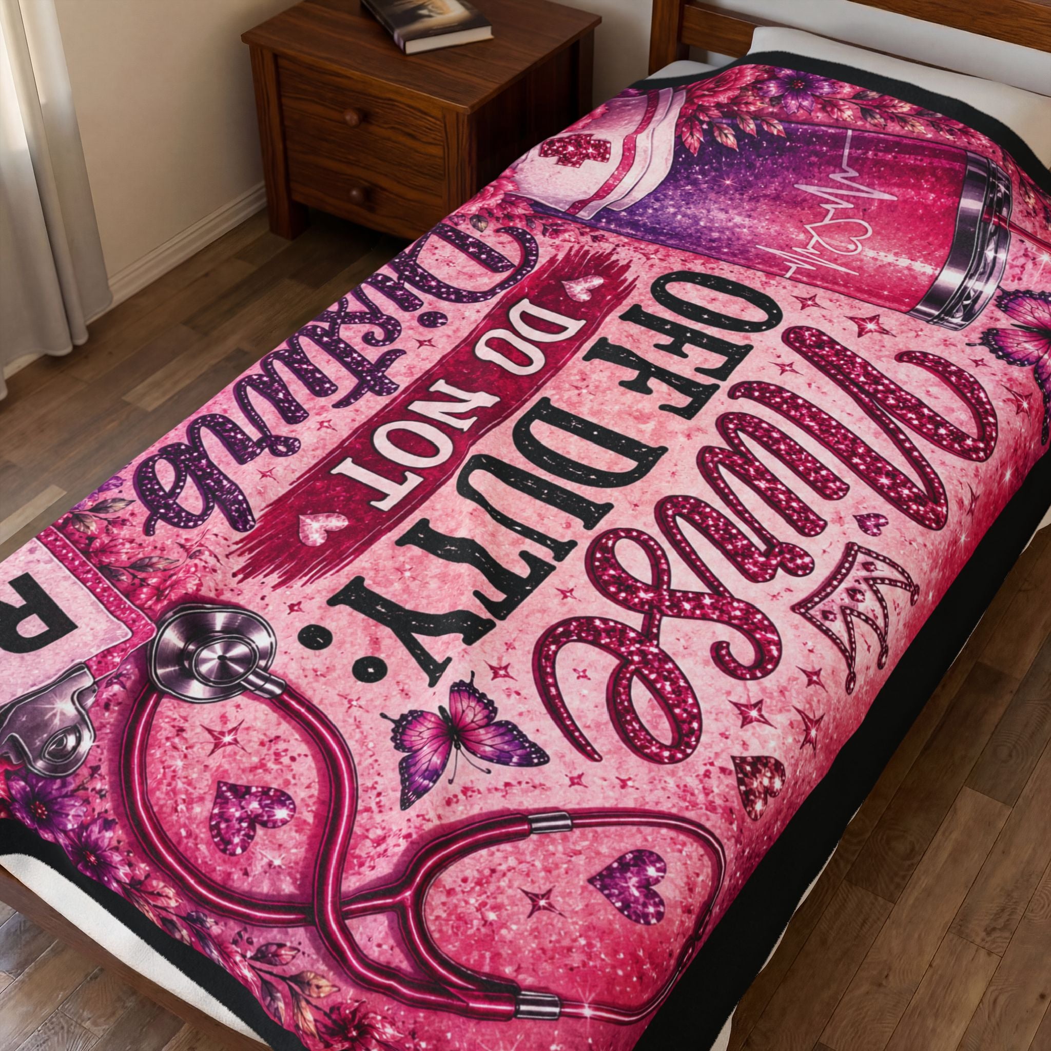 Nurse Off Duty Do Not Disturb Blanket | Cute Pink RN Throw Blanket | Nurse Life Cozy Gift | Night Shift Nurse Decor