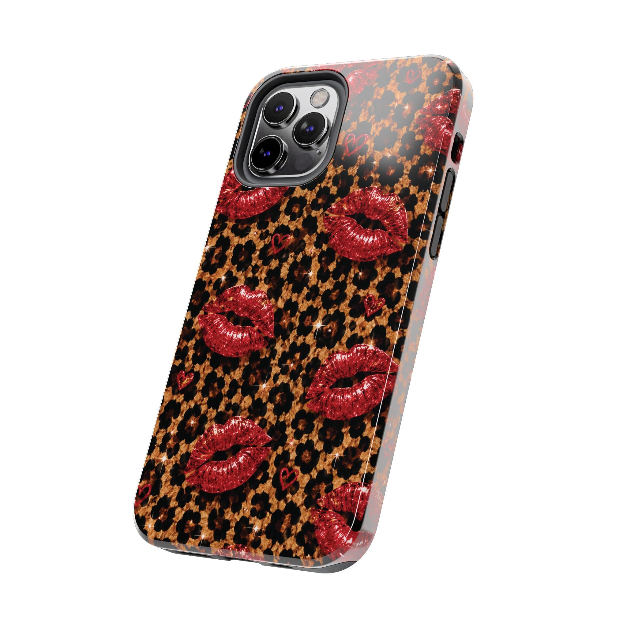 Wild Kisses Leopard Print Phone Case | Red Lip Print iPhone Case | Girly Cheetah Phone Cover | Cute Aesthetic Gift for Women