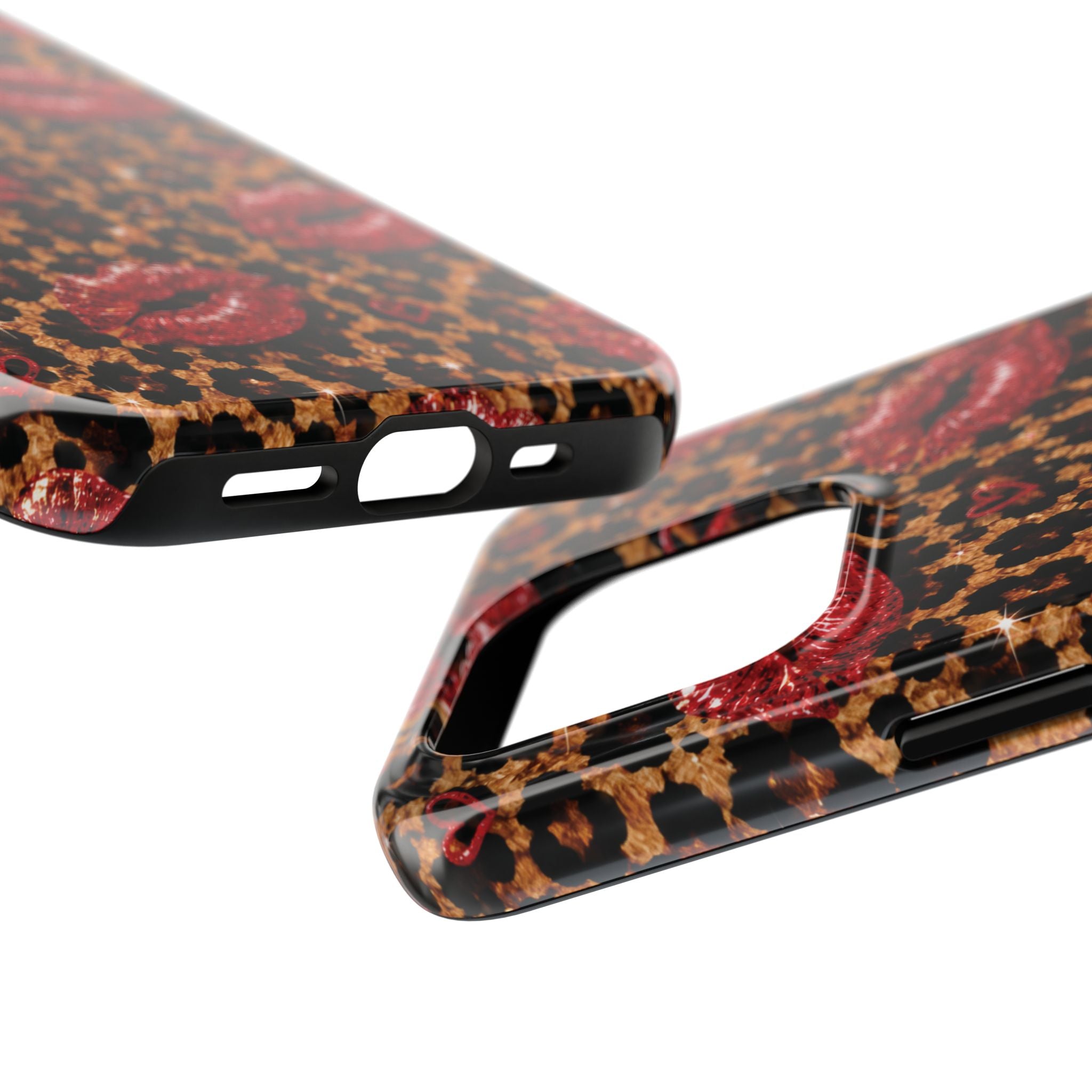 Wild Kisses Leopard Print Phone Case | Red Lip Print iPhone Case | Girly Cheetah Phone Cover | Cute Aesthetic Gift for Women