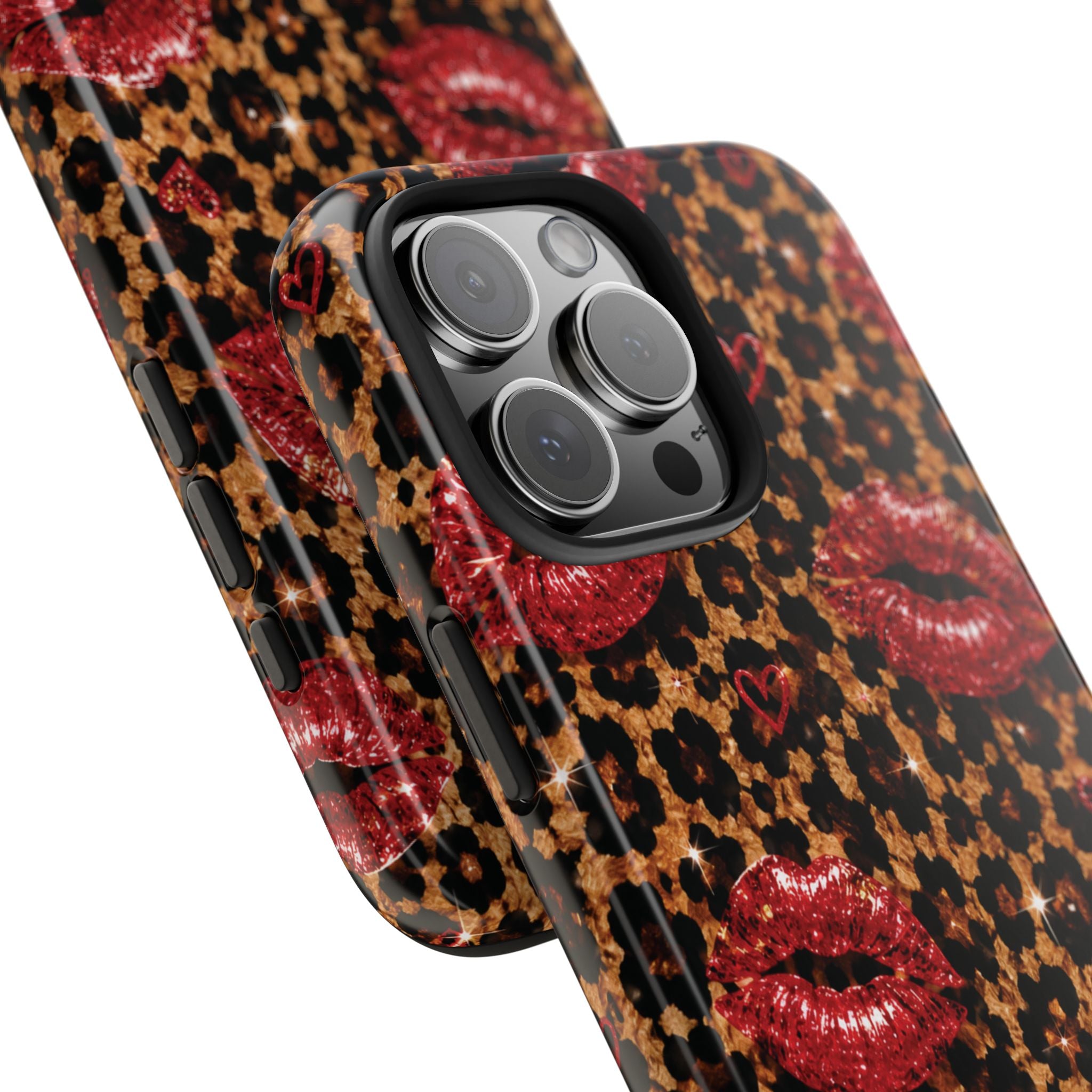 Wild Kisses Leopard Print Phone Case | Red Lip Print iPhone Case | Girly Cheetah Phone Cover | Cute Aesthetic Gift for Women