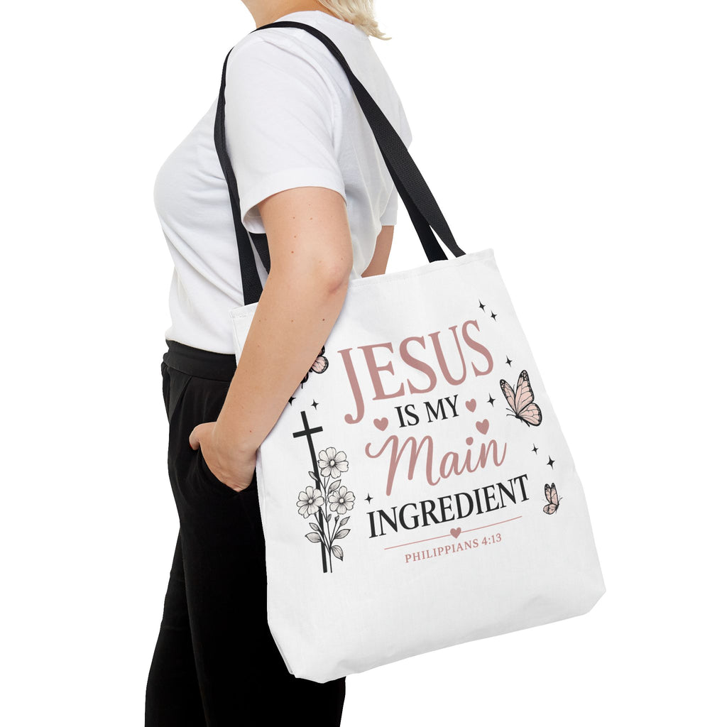 Christian Tote Bag for Women | Jesus Is My Main Ingredient | Faith Based Tote | Bible Study Bag | Church Bag | Philippians 4:13 Gift