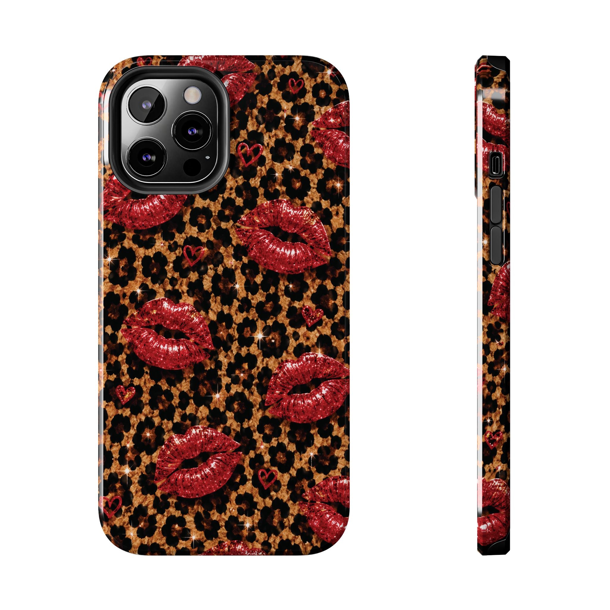 Wild Kisses Leopard Print Phone Case | Red Lip Print iPhone Case | Girly Cheetah Phone Cover | Cute Aesthetic Gift for Women