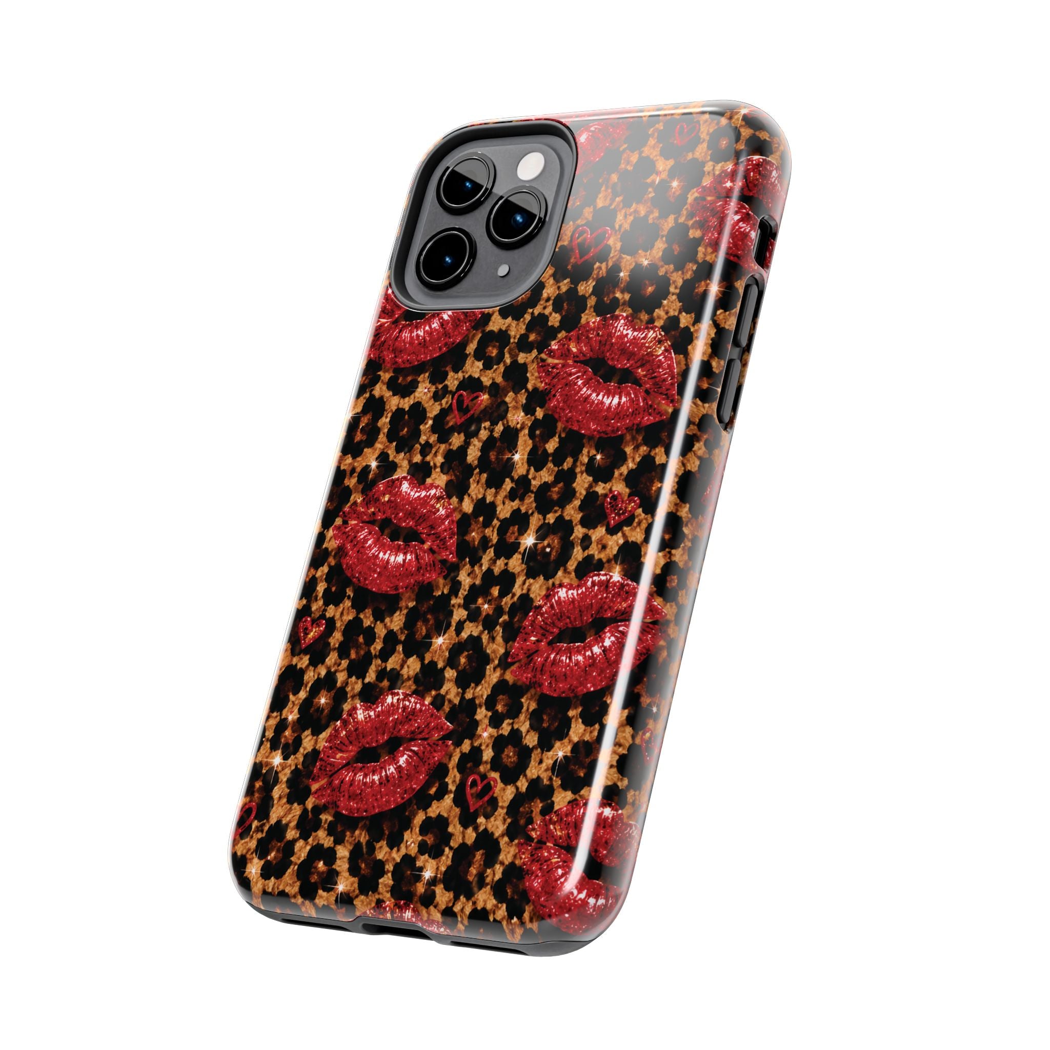 Wild Kisses Leopard Print Phone Case | Red Lip Print iPhone Case | Girly Cheetah Phone Cover | Cute Aesthetic Gift for Women
