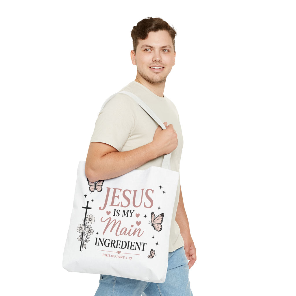 Christian Tote Bag for Women | Jesus Is My Main Ingredient | Faith Based Tote | Bible Study Bag | Church Bag | Philippians 4:13 Gift