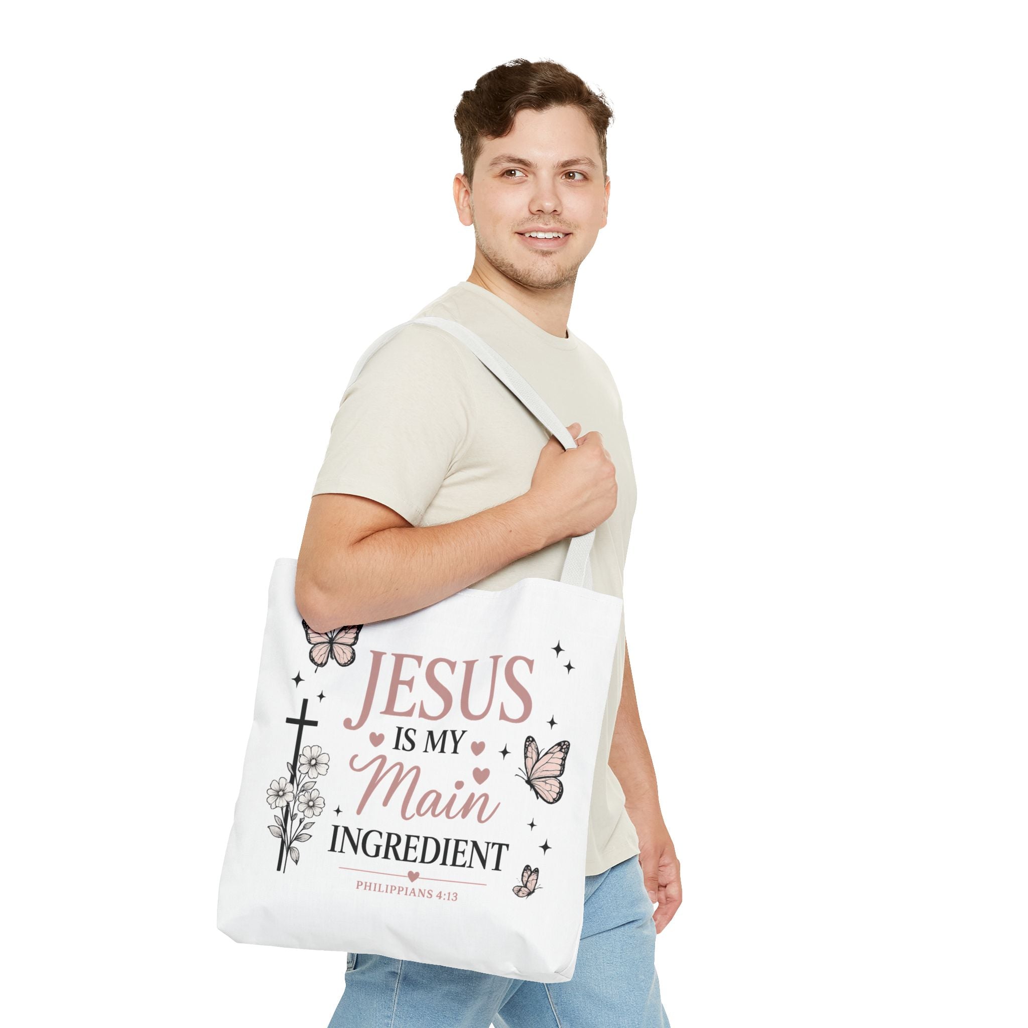 Christian Tote Bag for Women | Jesus Is My Main Ingredient | Faith Based Tote | Bible Study Bag | Church Bag | Philippians 4:13 Gift