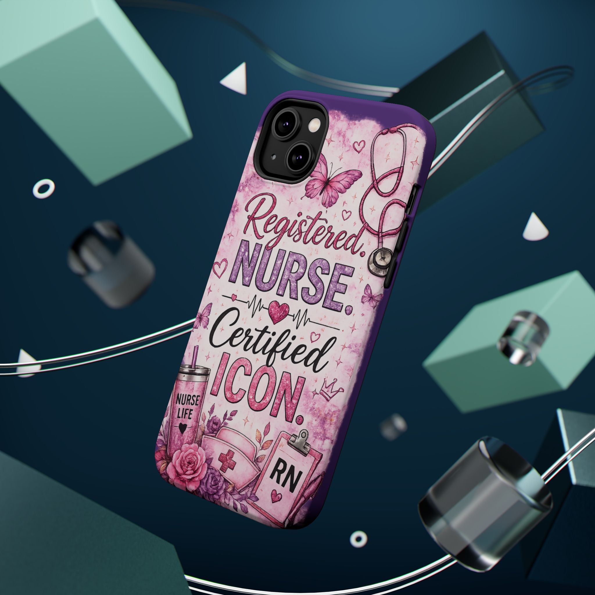 Registered Nurse Certified Icon Phone Case | Cute Nurse iPhone Case | Pink Glitter RN Aesthetic Gift for Nurses