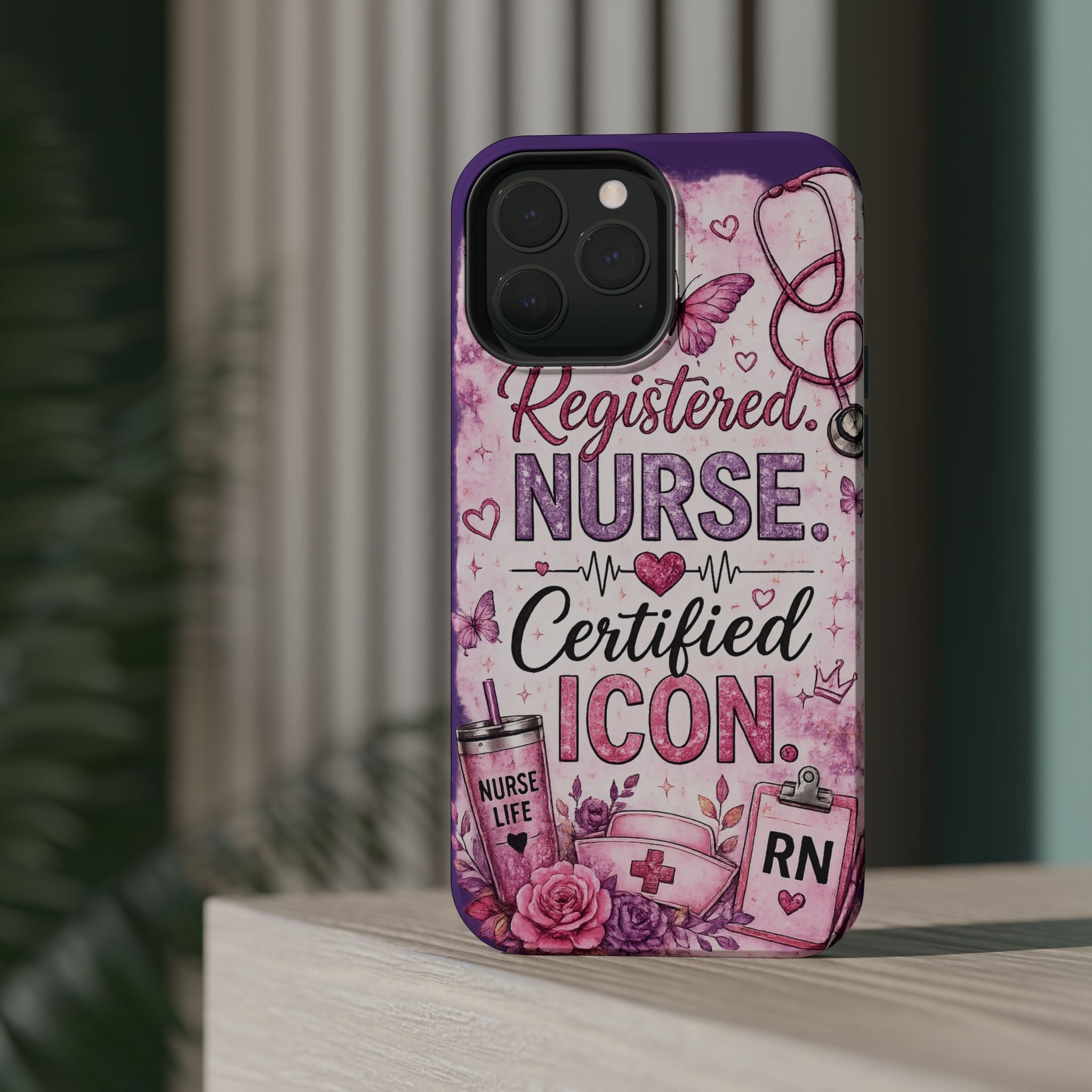 Registered Nurse Certified Icon Phone Case | Cute Nurse iPhone Case | Pink Glitter RN Aesthetic Gift for Nurses