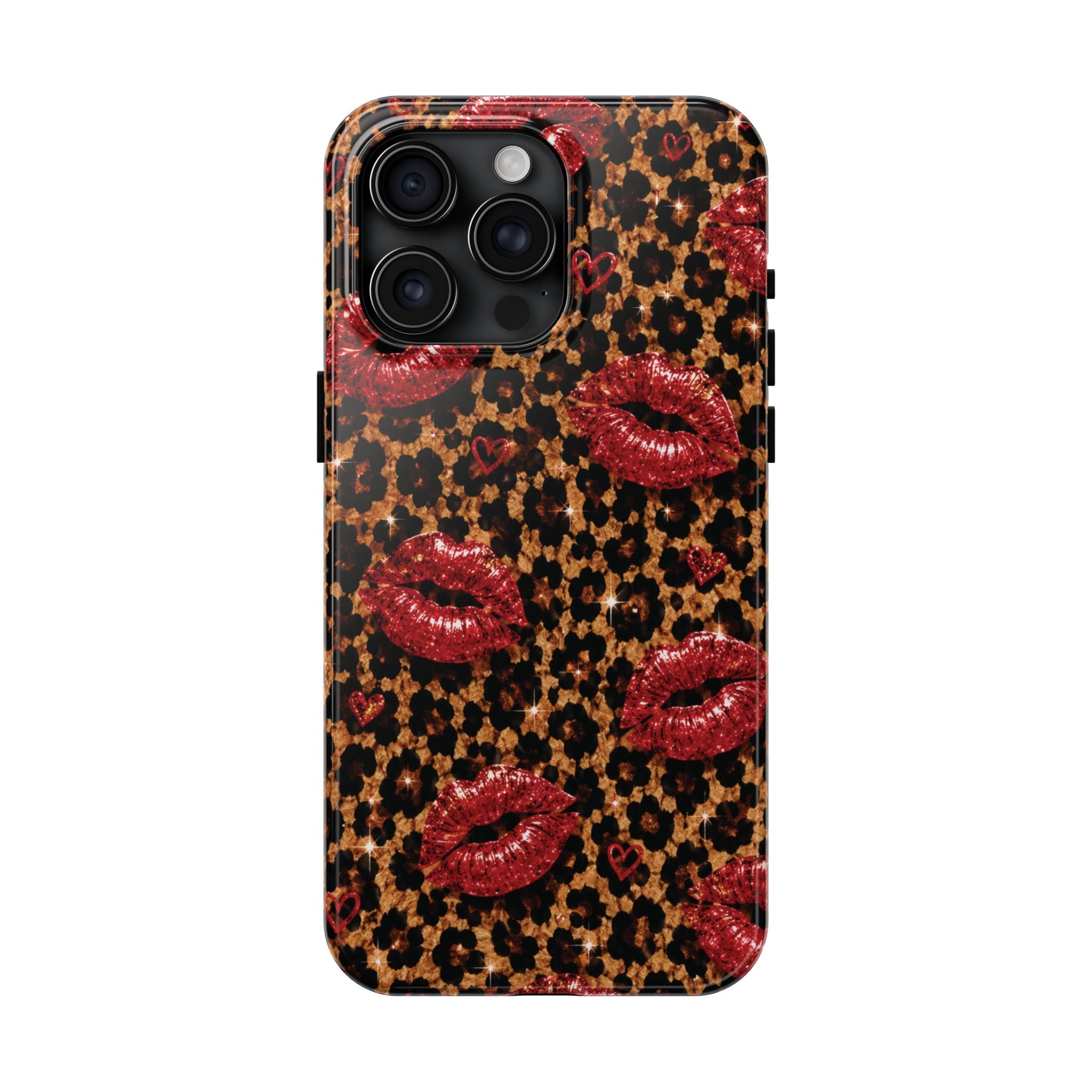Wild Kisses Leopard Print Phone Case | Red Lip Print iPhone Case | Girly Cheetah Phone Cover | Cute Aesthetic Gift for Women