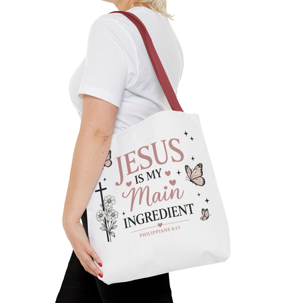 Christian Tote Bag for Women | Jesus Is My Main Ingredient | Faith Based Tote | Bible Study Bag | Church Bag | Philippians 4:13 Gift