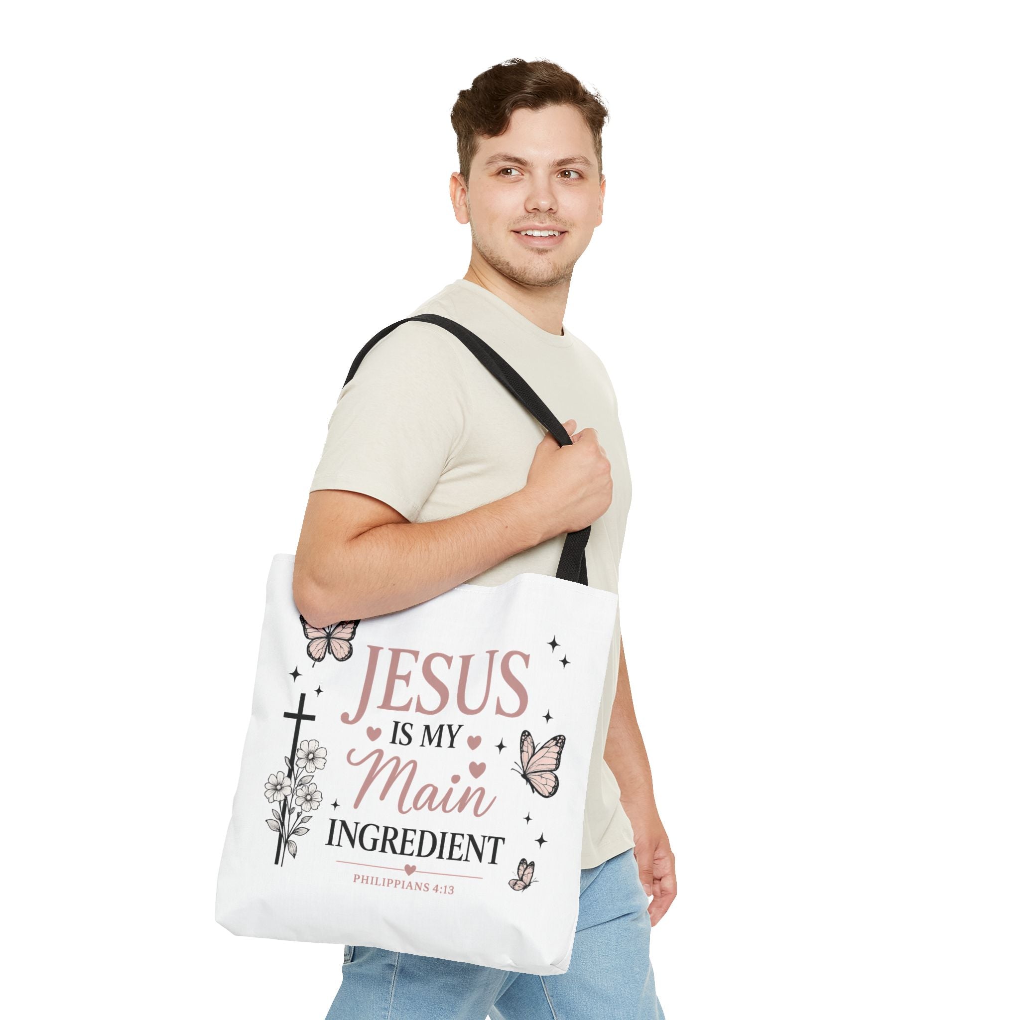 Christian Tote Bag for Women | Jesus Is My Main Ingredient | Faith Based Tote | Bible Study Bag | Church Bag | Philippians 4:13 Gift