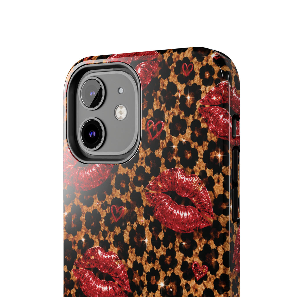 Wild Kisses Leopard Print Phone Case | Red Lip Print iPhone Case | Girly Cheetah Phone Cover | Cute Aesthetic Gift for Women