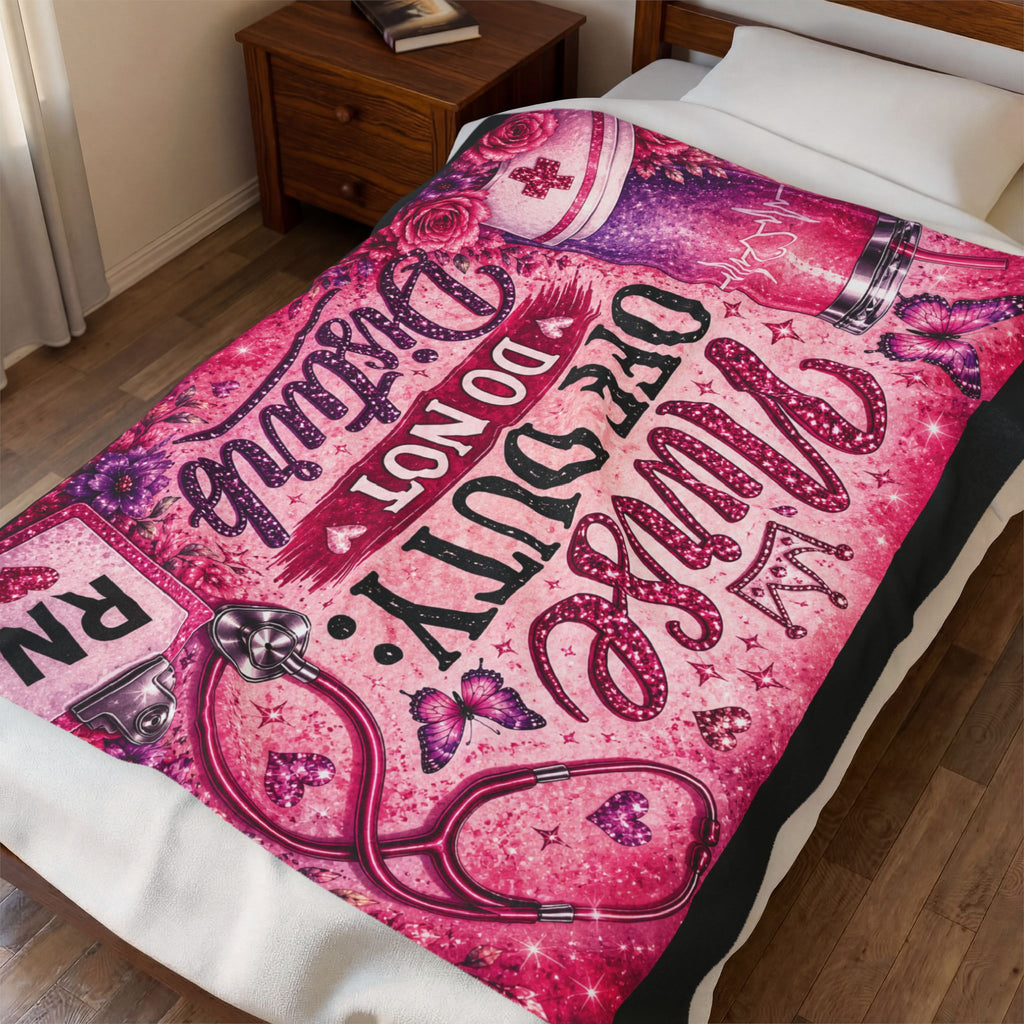 Nurse Off Duty Do Not Disturb Blanket | Cute Pink RN Throw Blanket | Nurse Life Cozy Gift | Night Shift Nurse Decor