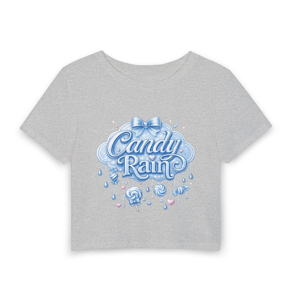 Candy Rain Baby Tee — Cute Pastel Bow Graphic Top