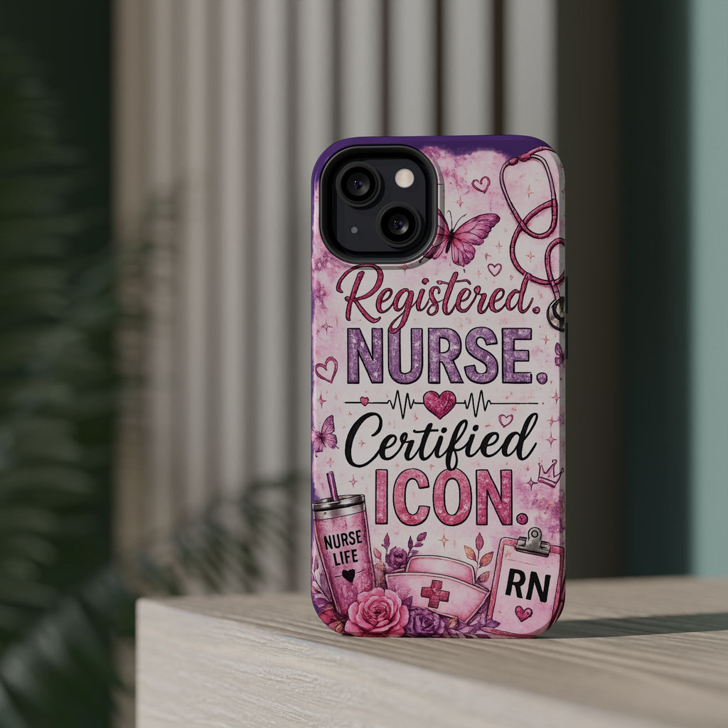 Registered Nurse Certified Icon Phone Case | Cute Nurse iPhone Case | Pink Glitter RN Aesthetic Gift for Nurses
