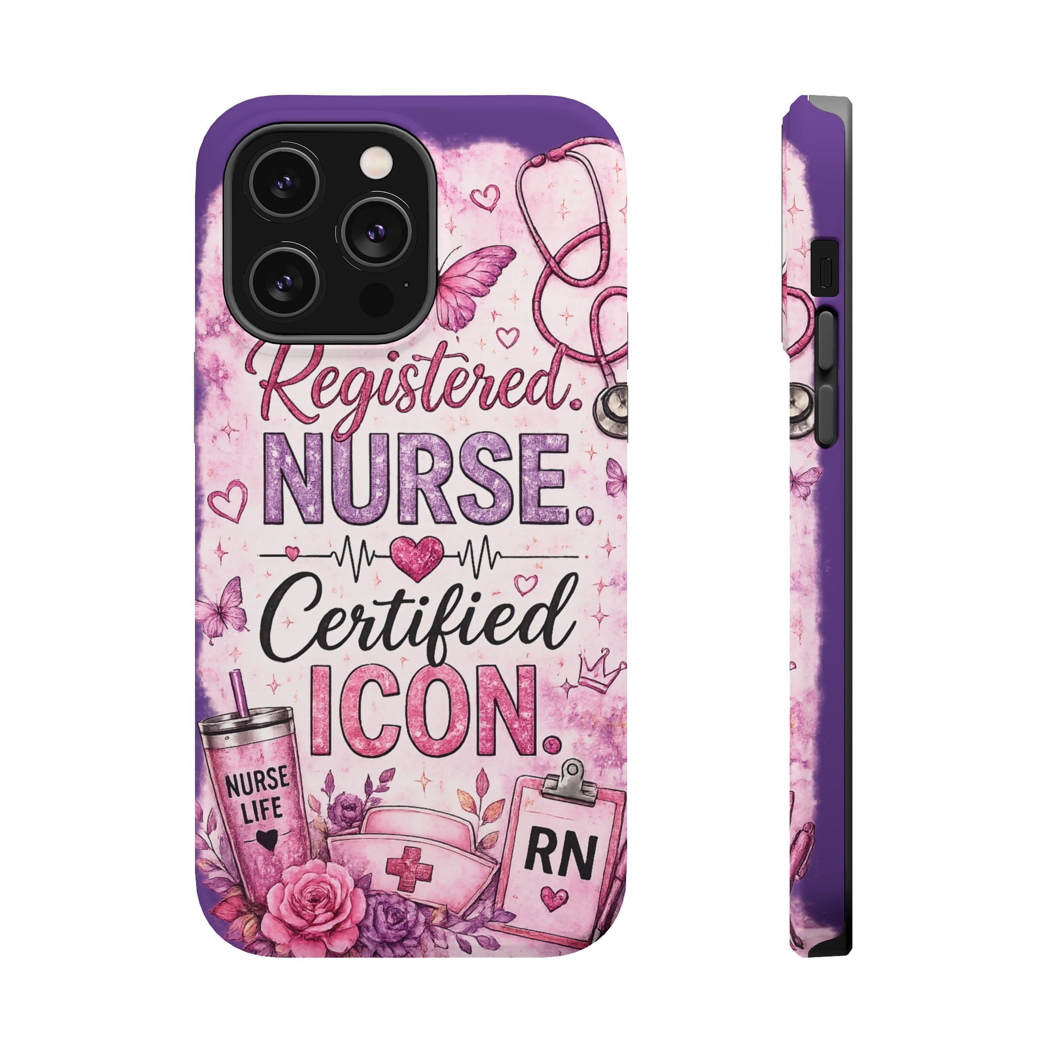 Registered Nurse Certified Icon Phone Case | Cute Nurse iPhone Case | Pink Glitter RN Aesthetic Gift for Nurses