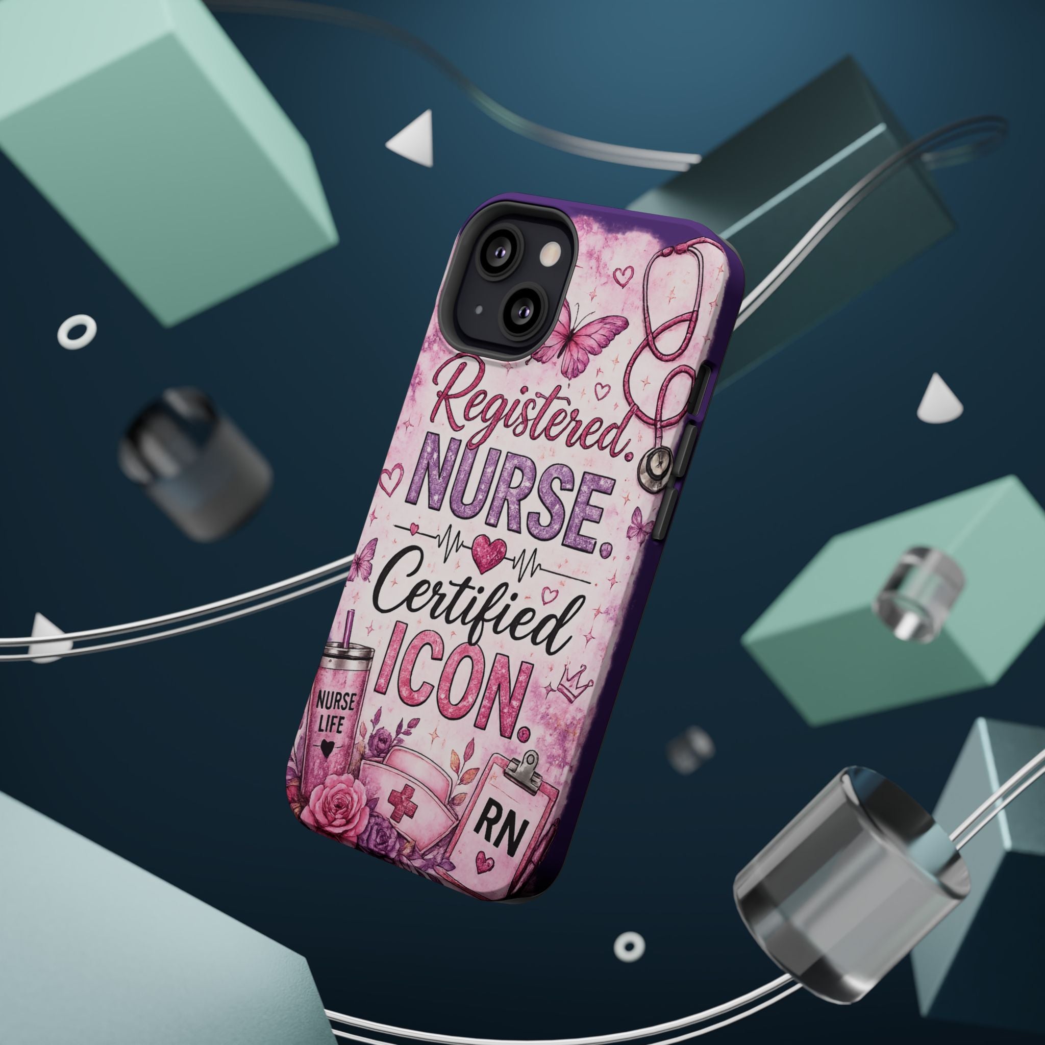 Registered Nurse Certified Icon Phone Case | Cute Nurse iPhone Case | Pink Glitter RN Aesthetic Gift for Nurses