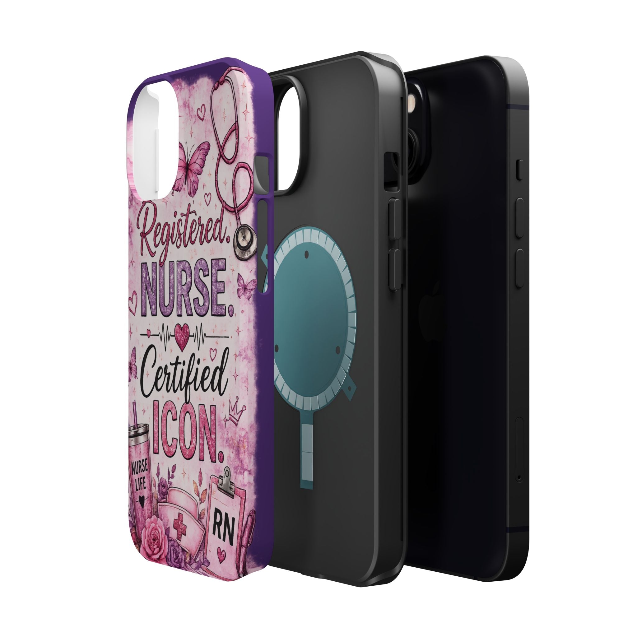 Registered Nurse Certified Icon Phone Case | Cute Nurse iPhone Case | Pink Glitter RN Aesthetic Gift for Nurses