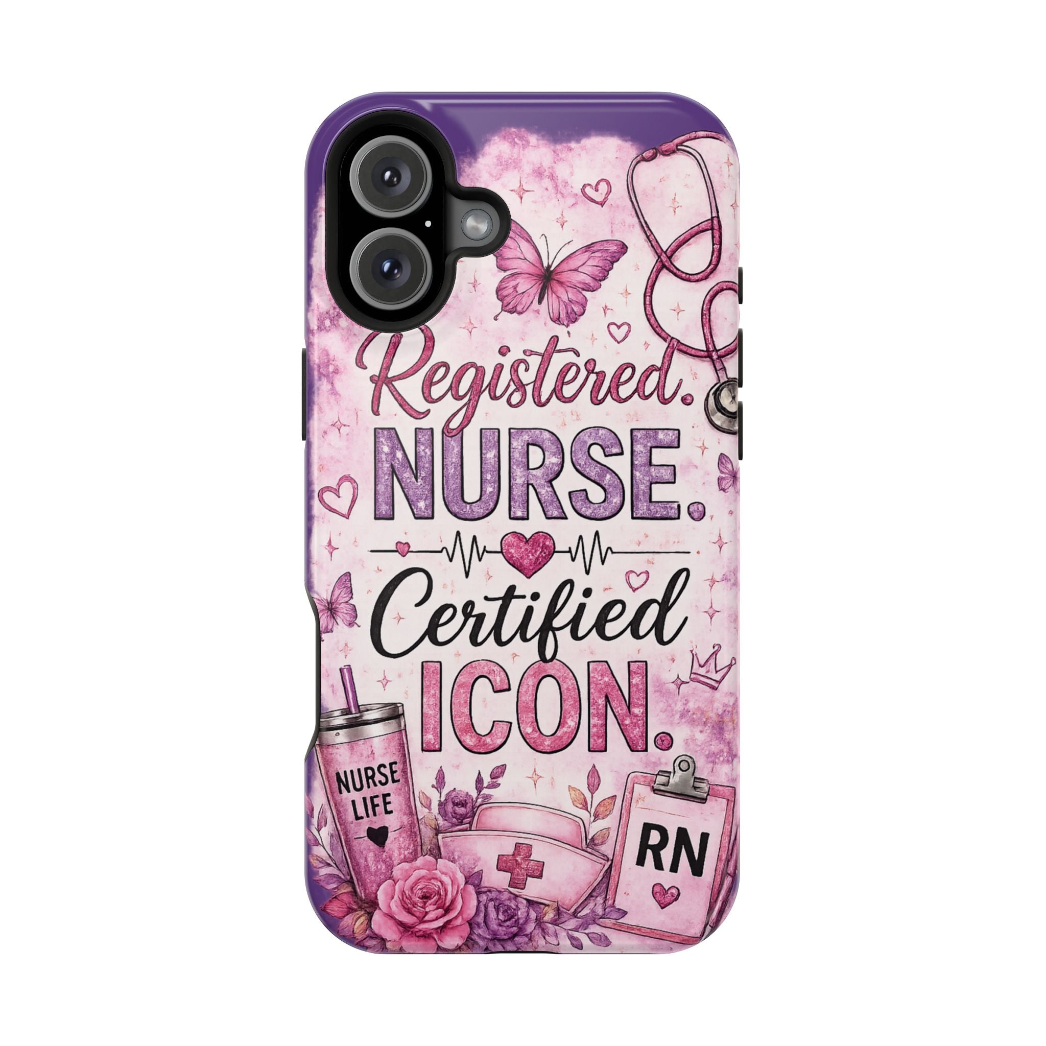 Registered Nurse Certified Icon Phone Case | Cute Nurse iPhone Case | Pink Glitter RN Aesthetic Gift for Nurses