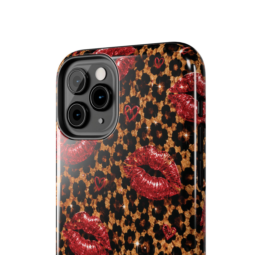 Wild Kisses Leopard Print Phone Case | Red Lip Print iPhone Case | Girly Cheetah Phone Cover | Cute Aesthetic Gift for Women