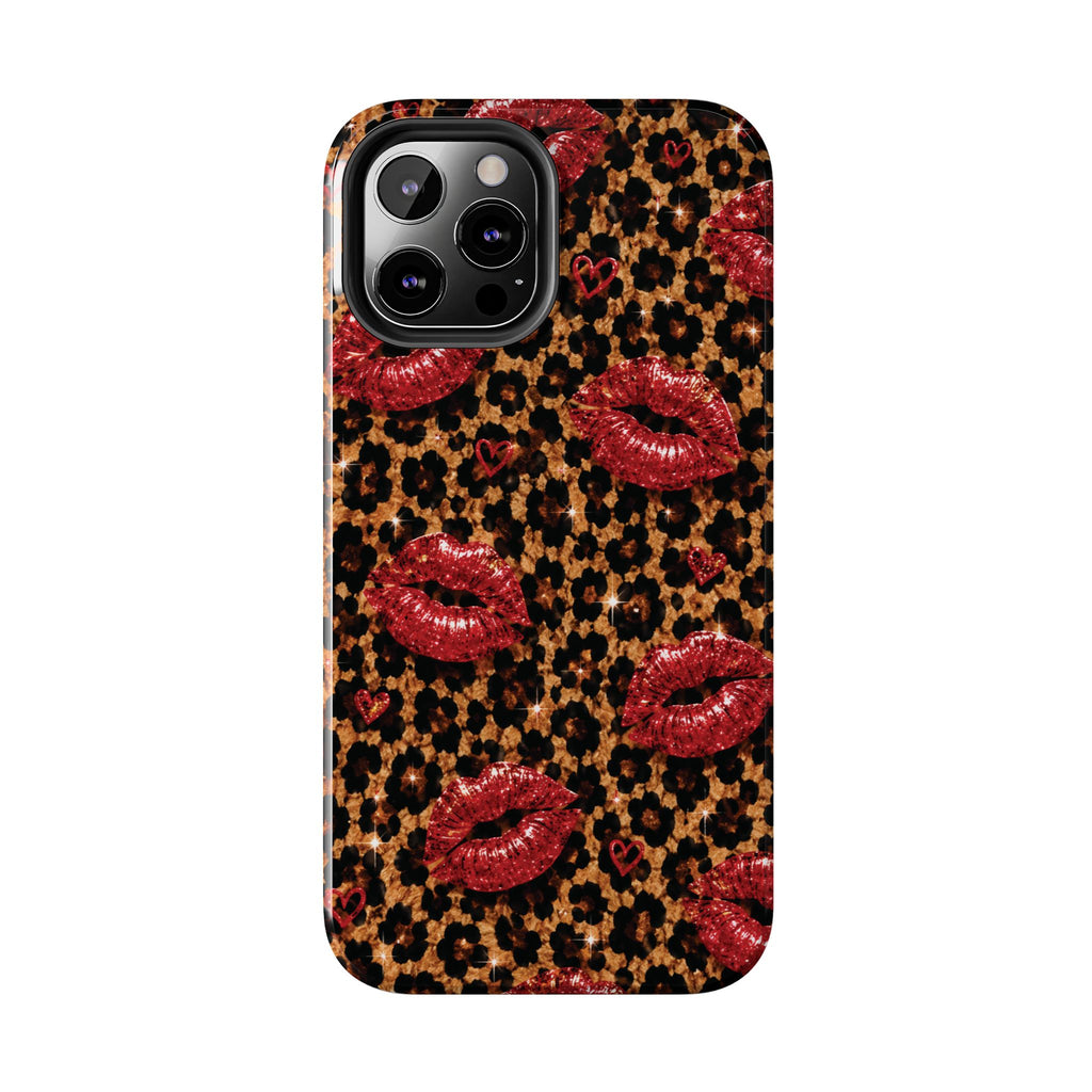Wild Kisses Leopard Print Phone Case | Red Lip Print iPhone Case | Girly Cheetah Phone Cover | Cute Aesthetic Gift for Women