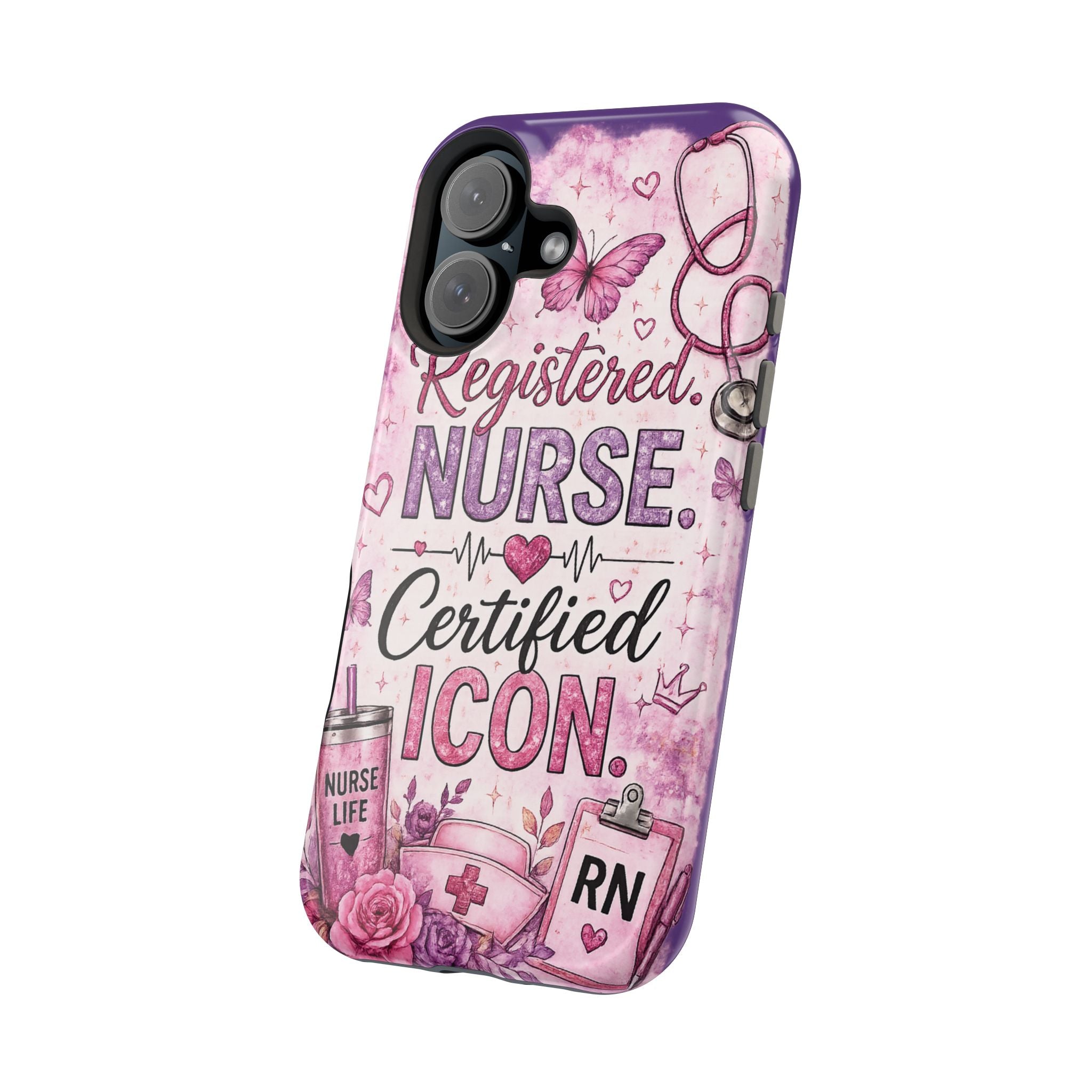 Registered Nurse Certified Icon Phone Case | Cute Nurse iPhone Case | Pink Glitter RN Aesthetic Gift for Nurses