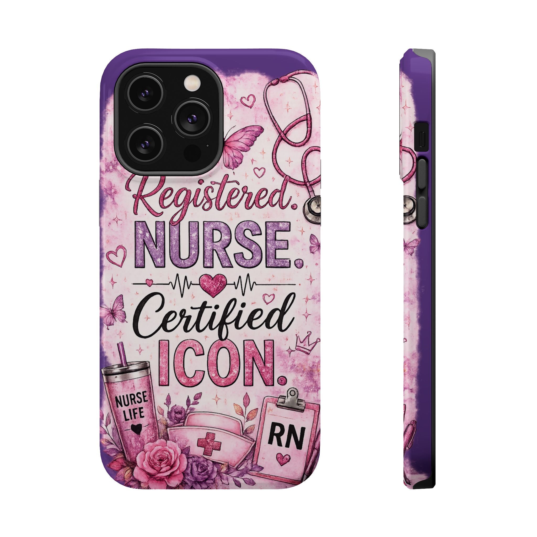Registered Nurse Certified Icon Phone Case | Cute Nurse iPhone Case | Pink Glitter RN Aesthetic Gift for Nurses