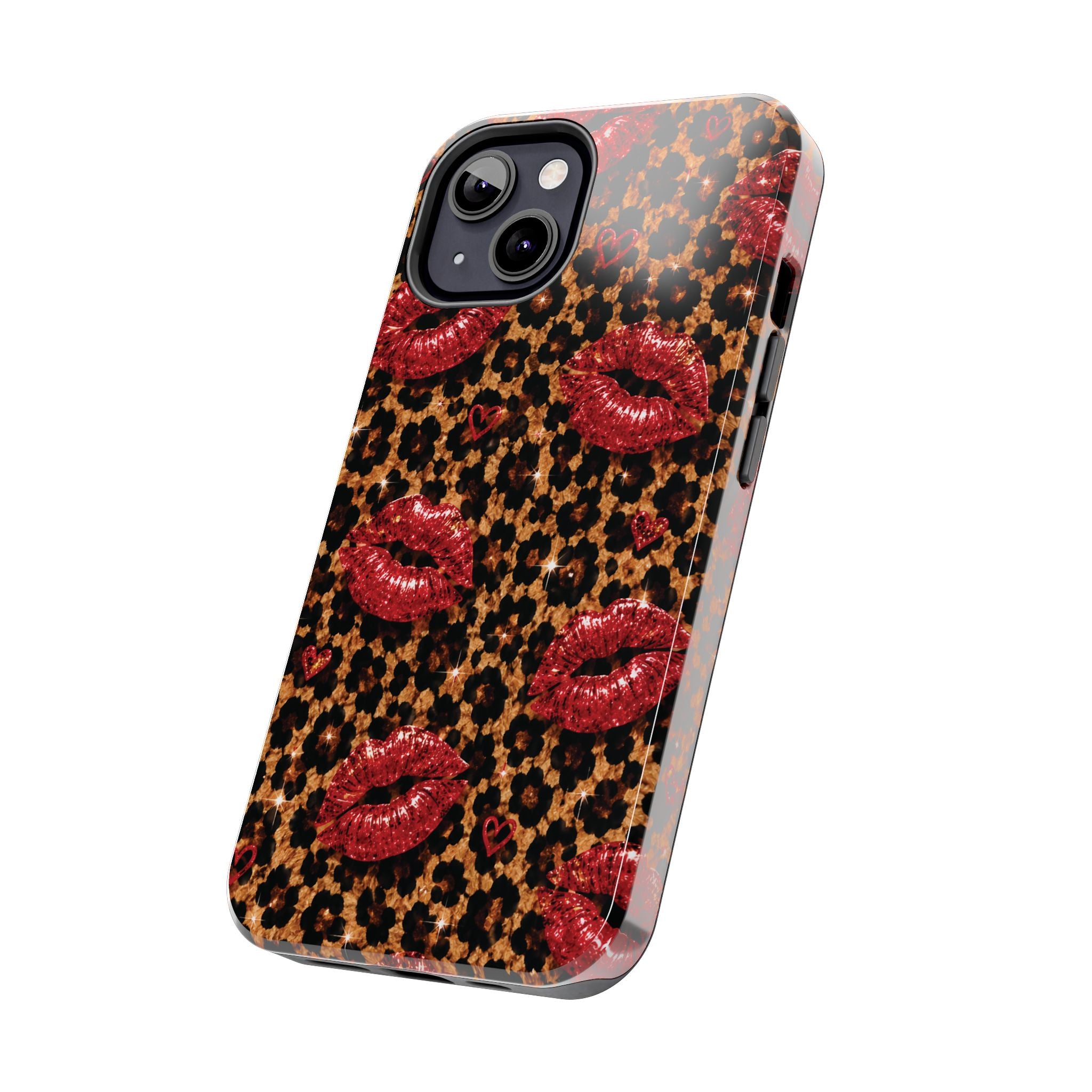 Wild Kisses Leopard Print Phone Case | Red Lip Print iPhone Case | Girly Cheetah Phone Cover | Cute Aesthetic Gift for Women