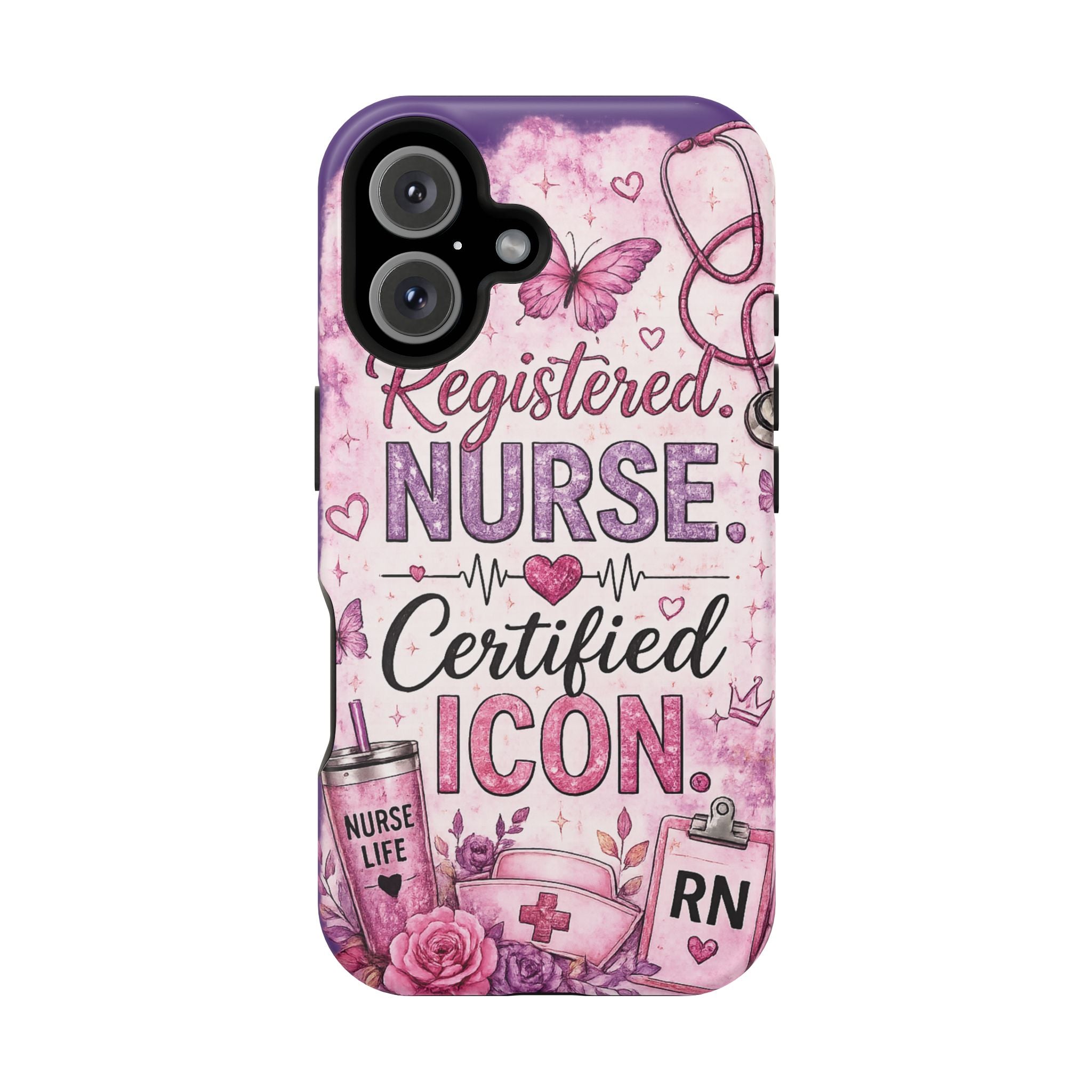 Registered Nurse Certified Icon Phone Case | Cute Nurse iPhone Case | Pink Glitter RN Aesthetic Gift for Nurses