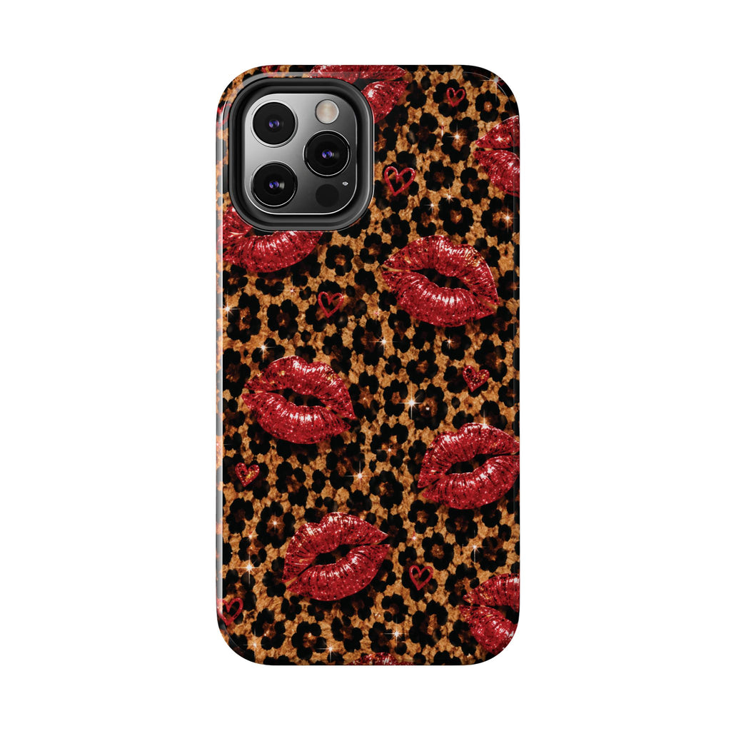 Wild Kisses Leopard Print Phone Case | Red Lip Print iPhone Case | Girly Cheetah Phone Cover | Cute Aesthetic Gift for Women
