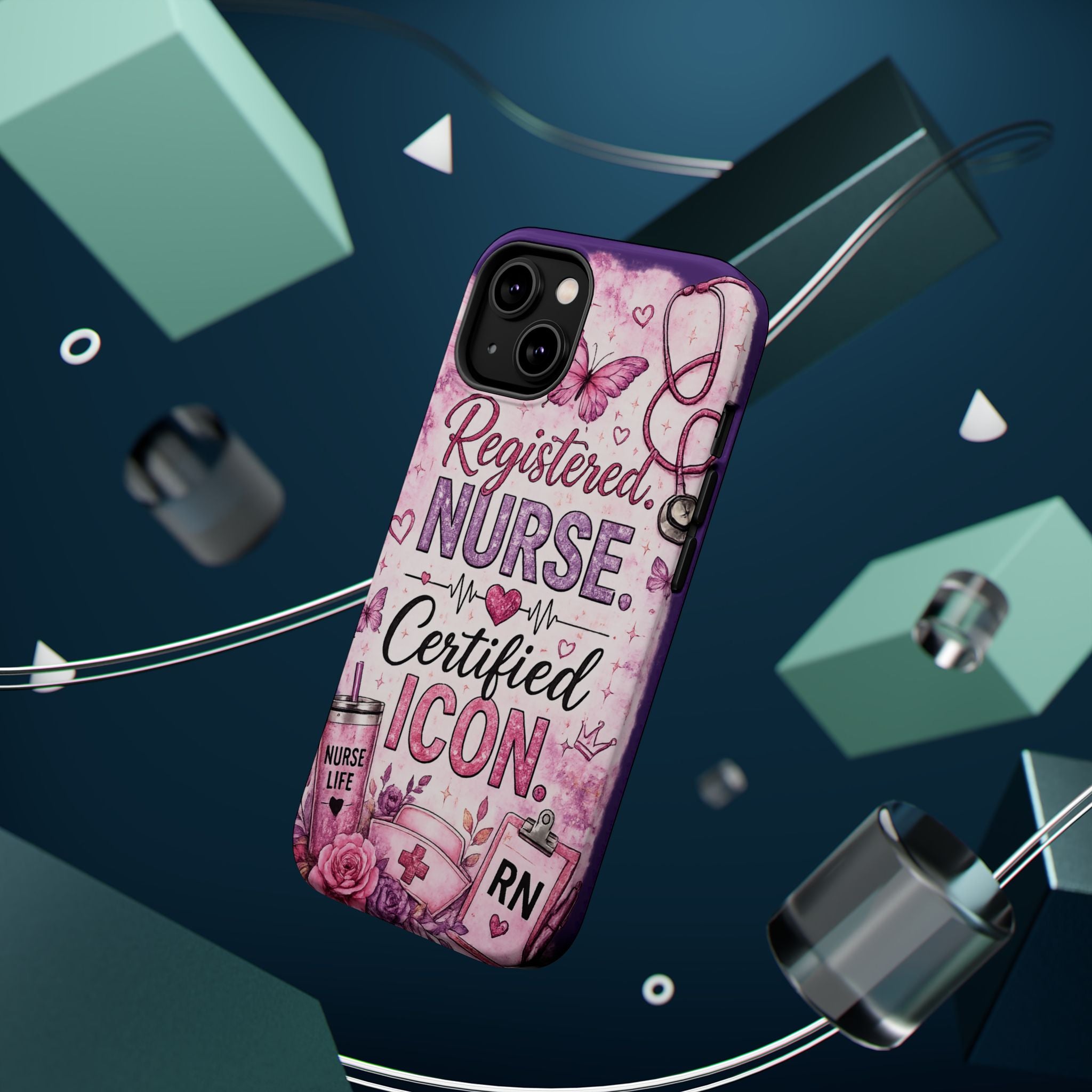 Registered Nurse Certified Icon Phone Case | Cute Nurse iPhone Case | Pink Glitter RN Aesthetic Gift for Nurses