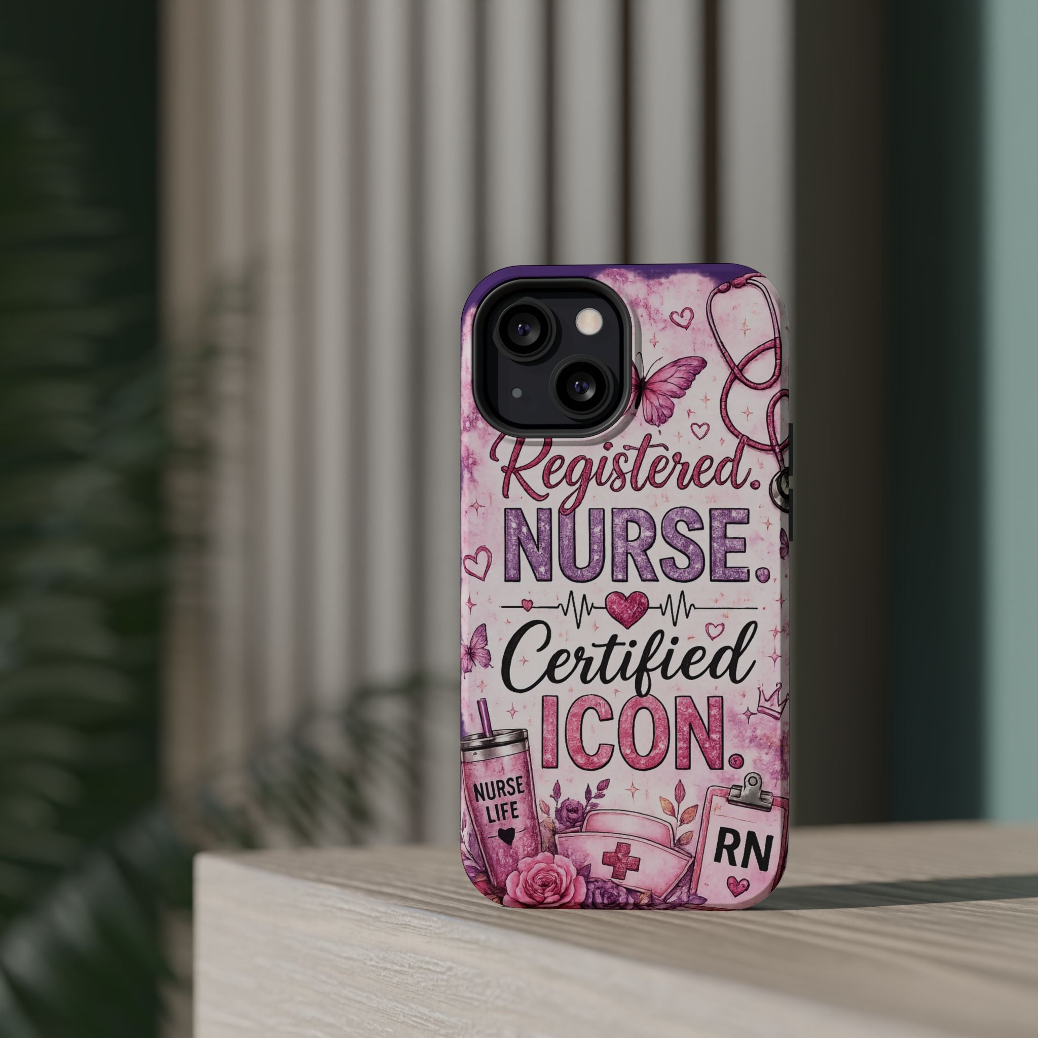 Registered Nurse Certified Icon Phone Case | Cute Nurse iPhone Case | Pink Glitter RN Aesthetic Gift for Nurses