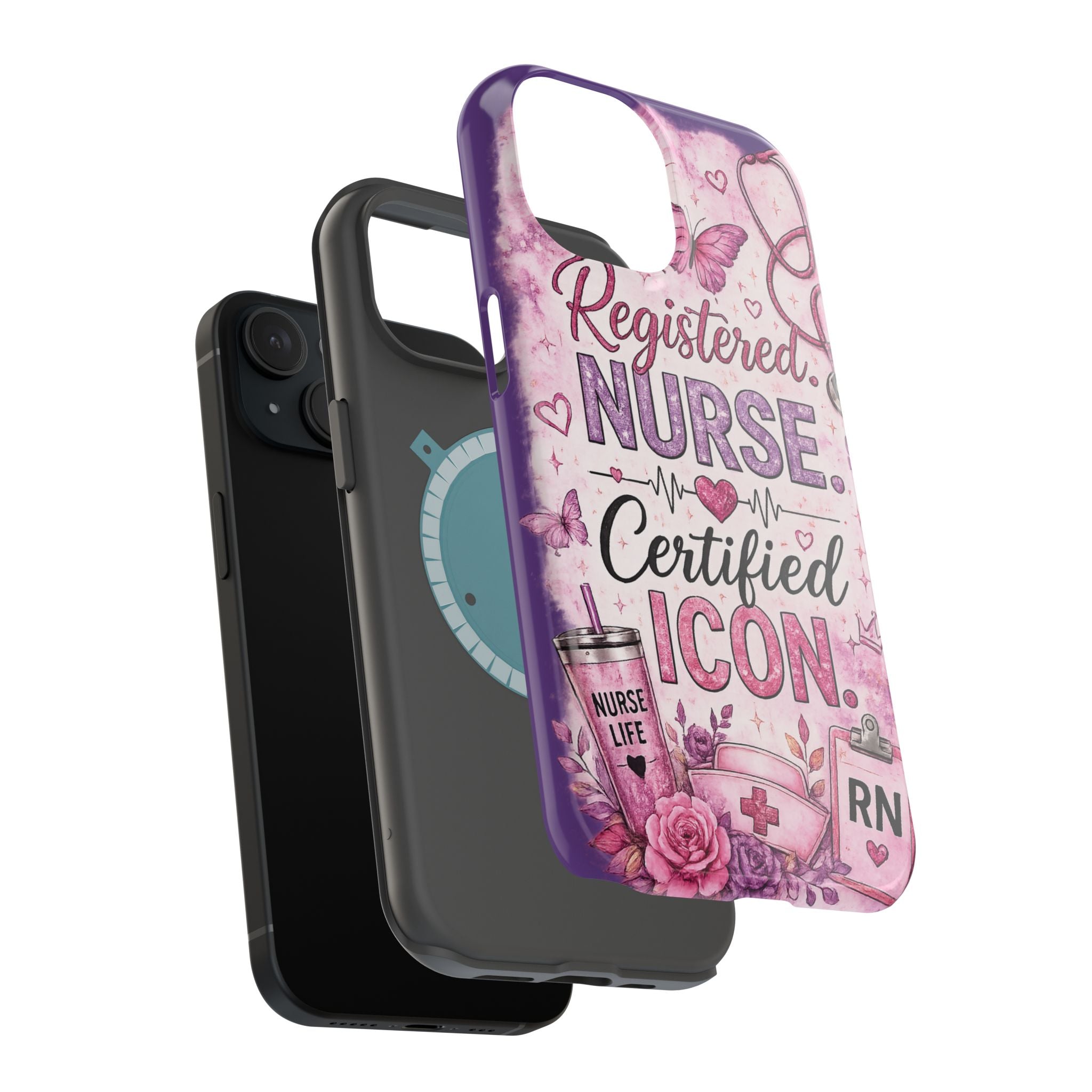 Registered Nurse Certified Icon Phone Case | Cute Nurse iPhone Case | Pink Glitter RN Aesthetic Gift for Nurses