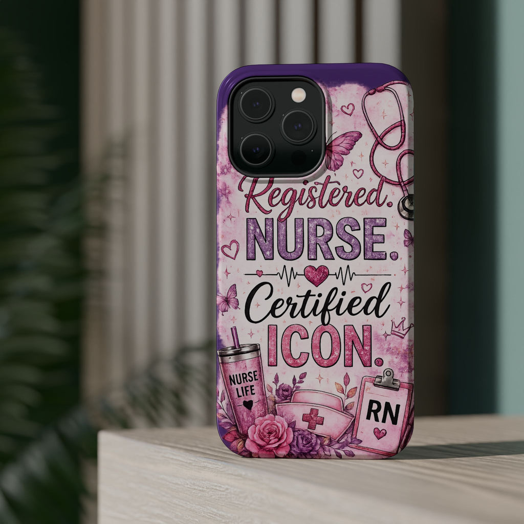 Registered Nurse Certified Icon Phone Case | Cute Nurse iPhone Case | Pink Glitter RN Aesthetic Gift for Nurses