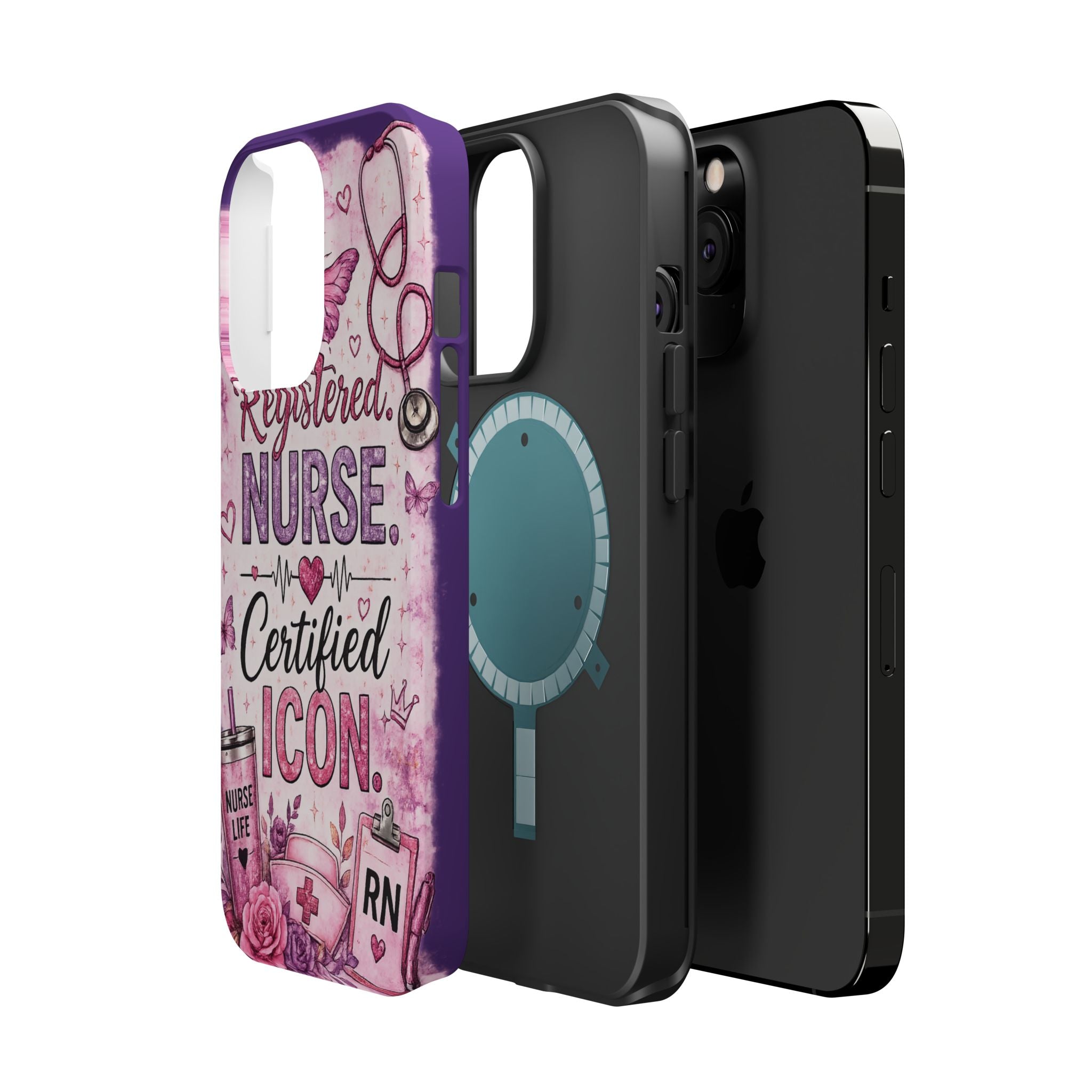 Registered Nurse Certified Icon Phone Case | Cute Nurse iPhone Case | Pink Glitter RN Aesthetic Gift for Nurses