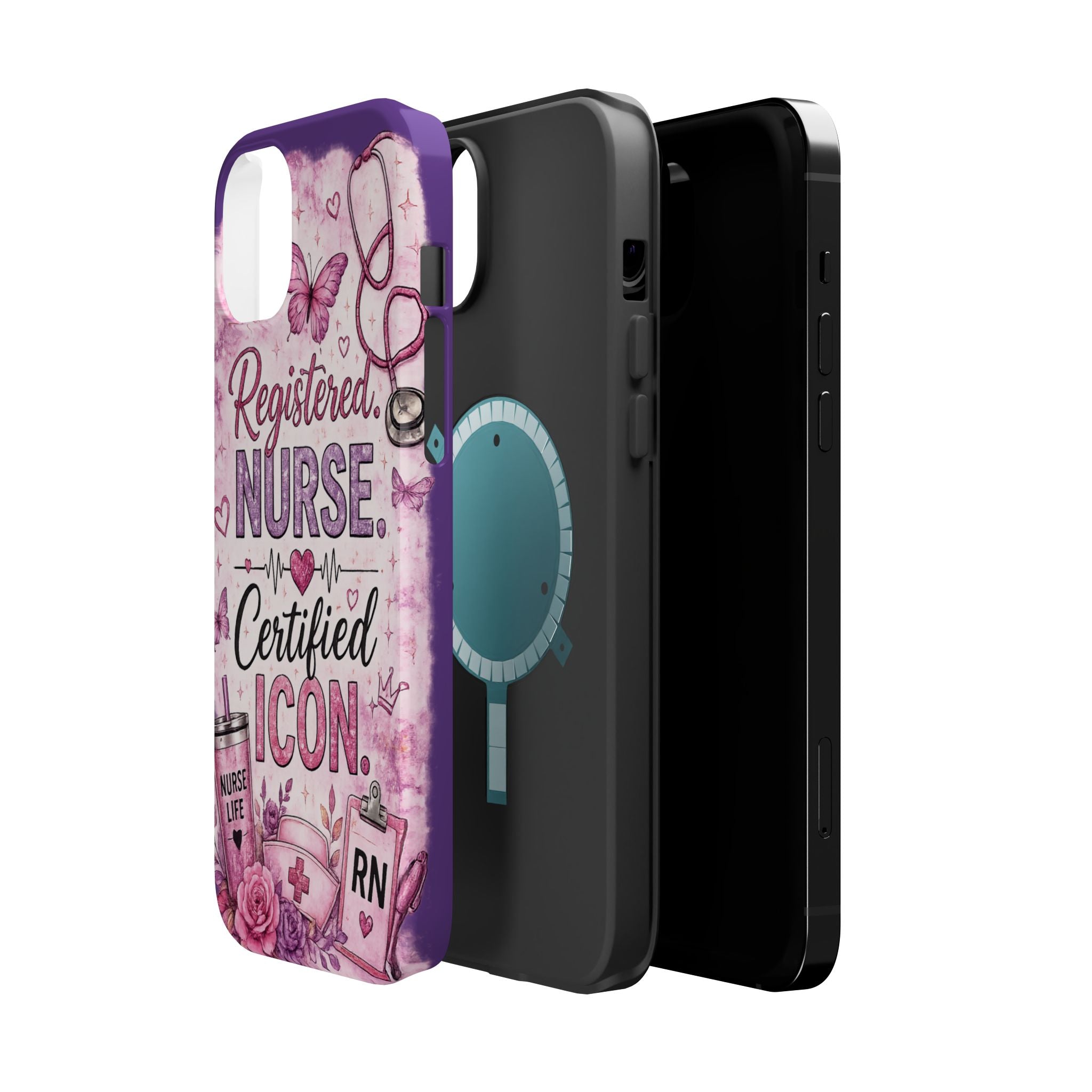 Registered Nurse Certified Icon Phone Case | Cute Nurse iPhone Case | Pink Glitter RN Aesthetic Gift for Nurses
