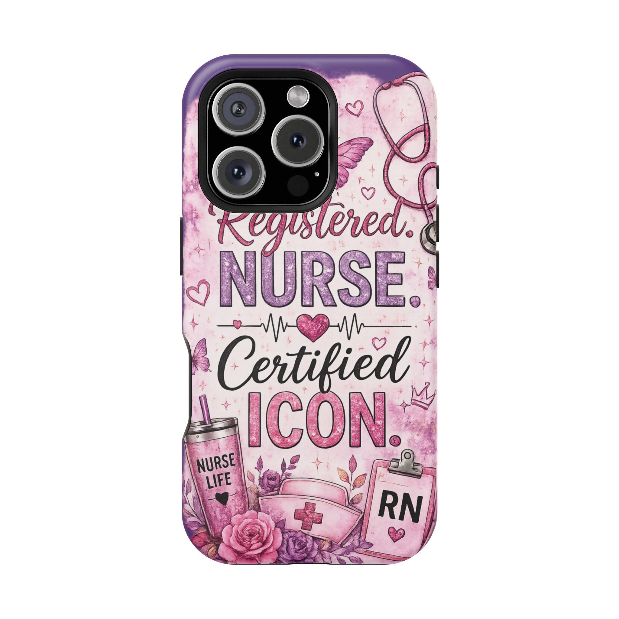 Registered Nurse Certified Icon Phone Case | Cute Nurse iPhone Case | Pink Glitter RN Aesthetic Gift for Nurses