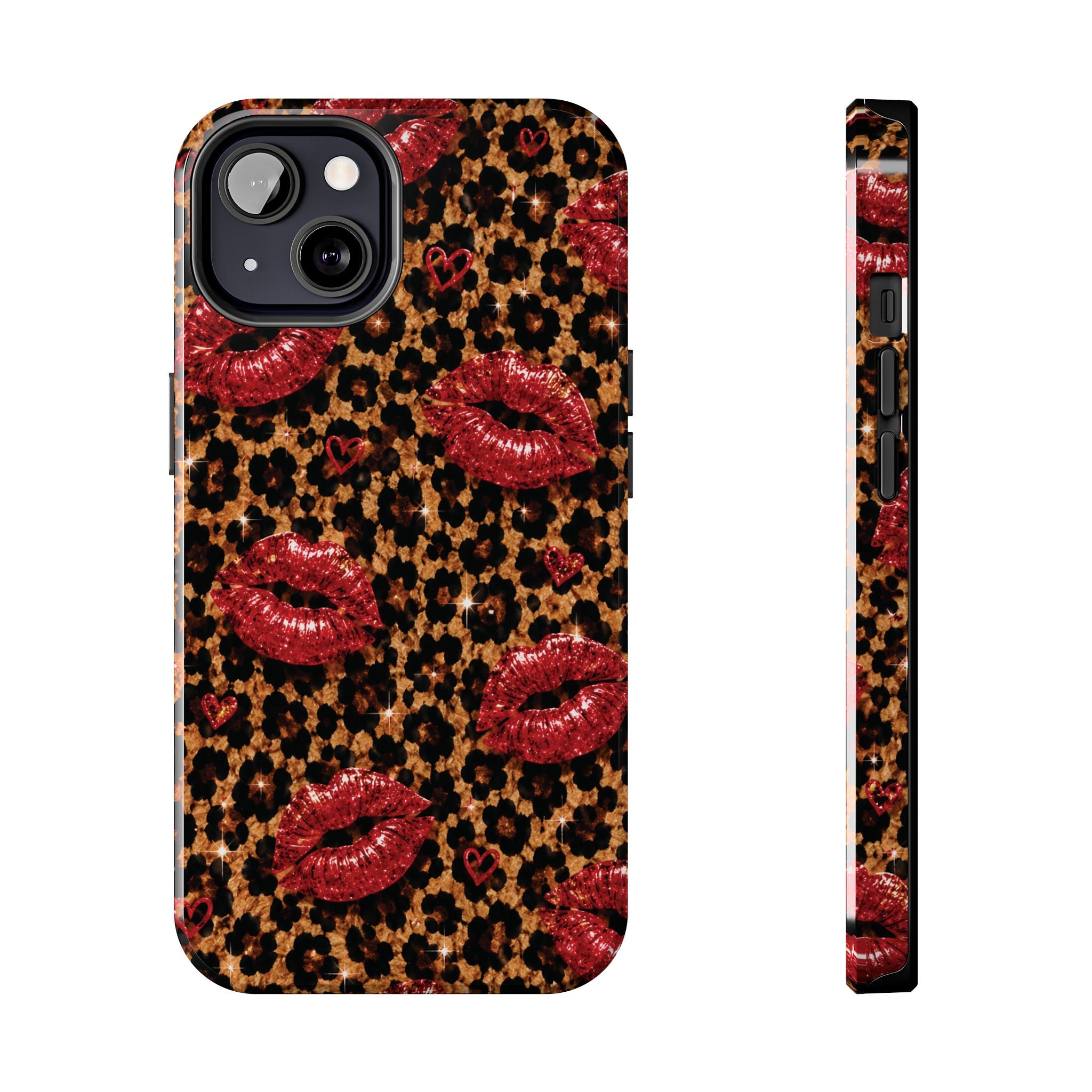 Wild Kisses Leopard Print Phone Case | Red Lip Print iPhone Case | Girly Cheetah Phone Cover | Cute Aesthetic Gift for Women