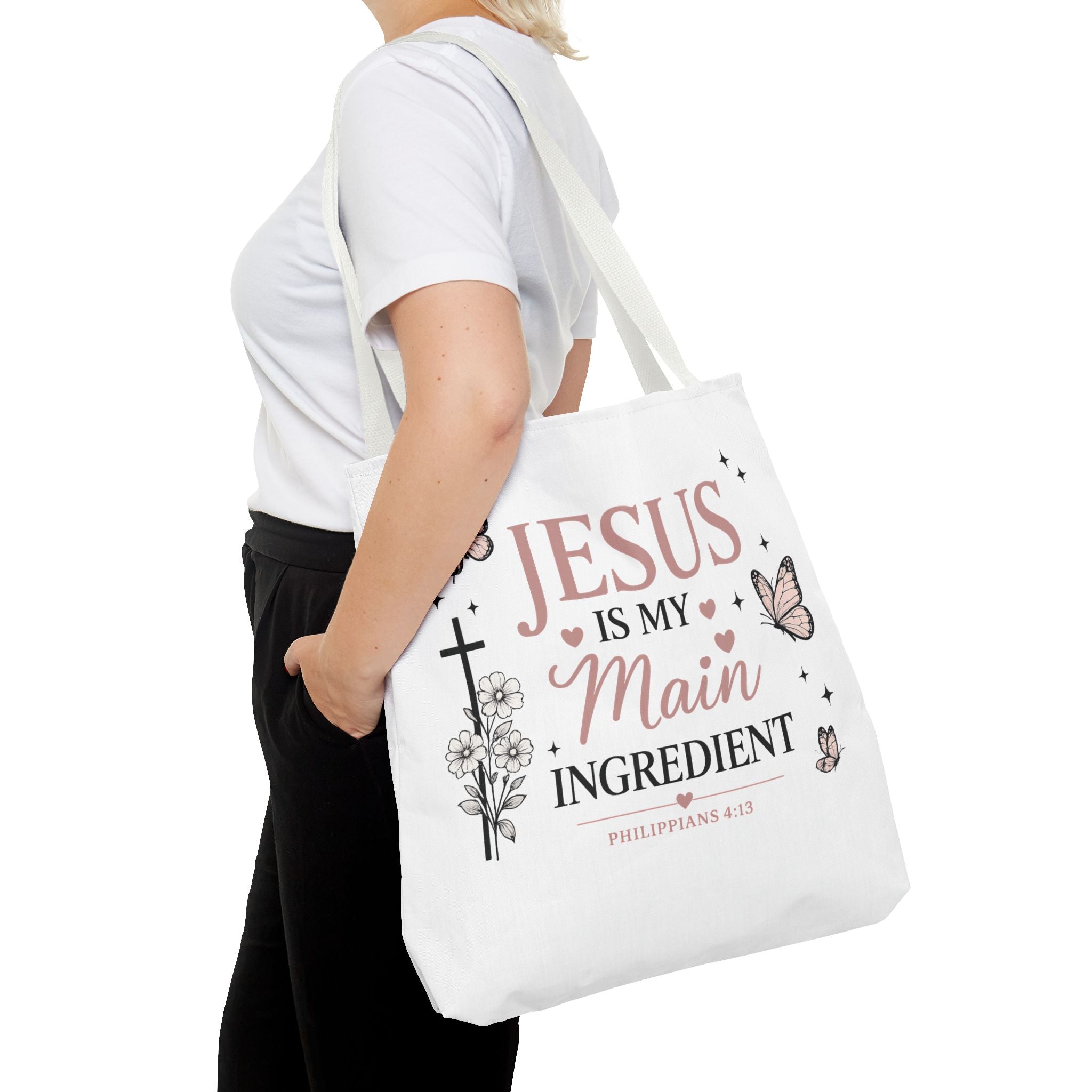 Christian Tote Bag for Women | Jesus Is My Main Ingredient | Faith Based Tote | Bible Study Bag | Church Bag | Philippians 4:13 Gift