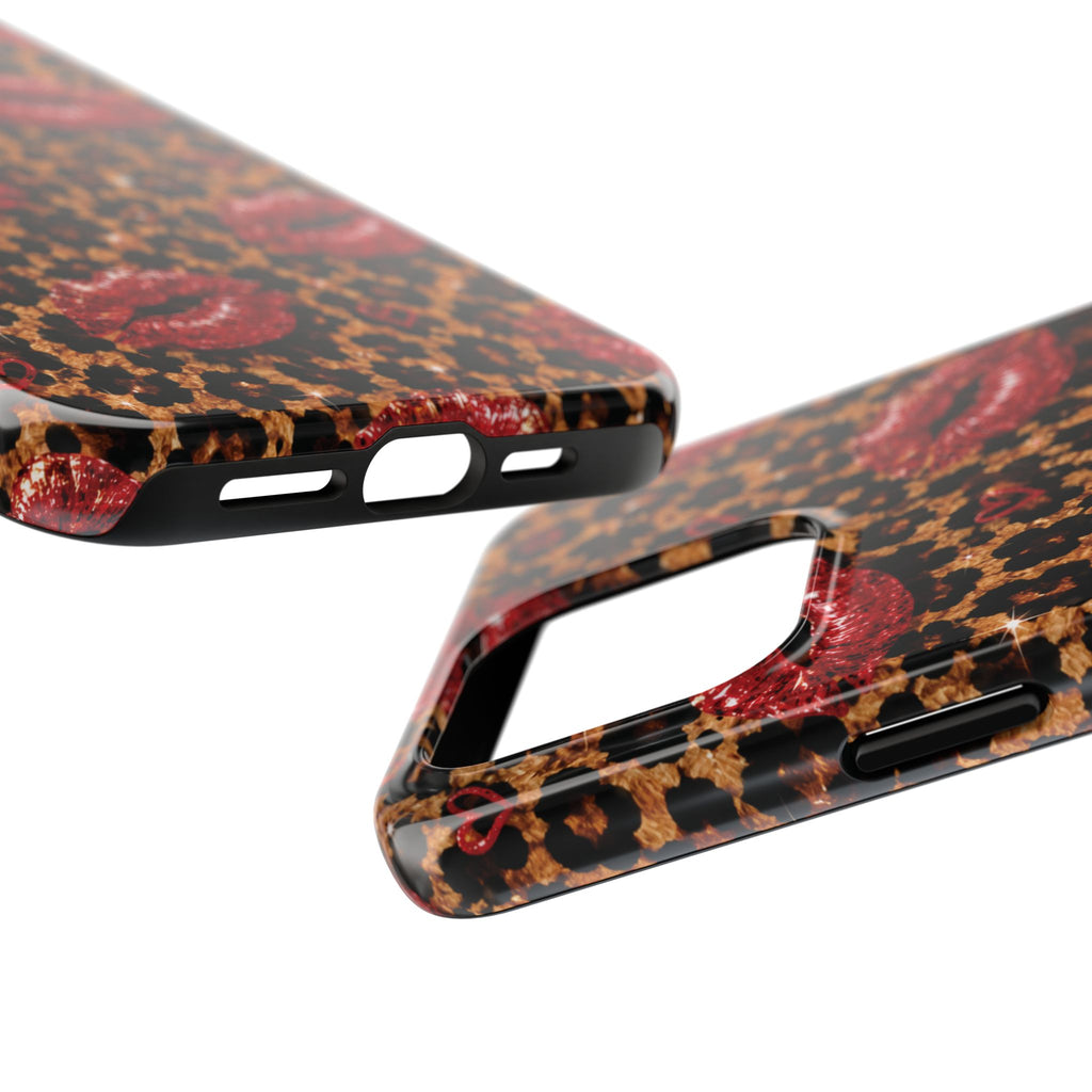 Wild Kisses Leopard Print Phone Case | Red Lip Print iPhone Case | Girly Cheetah Phone Cover | Cute Aesthetic Gift for Women