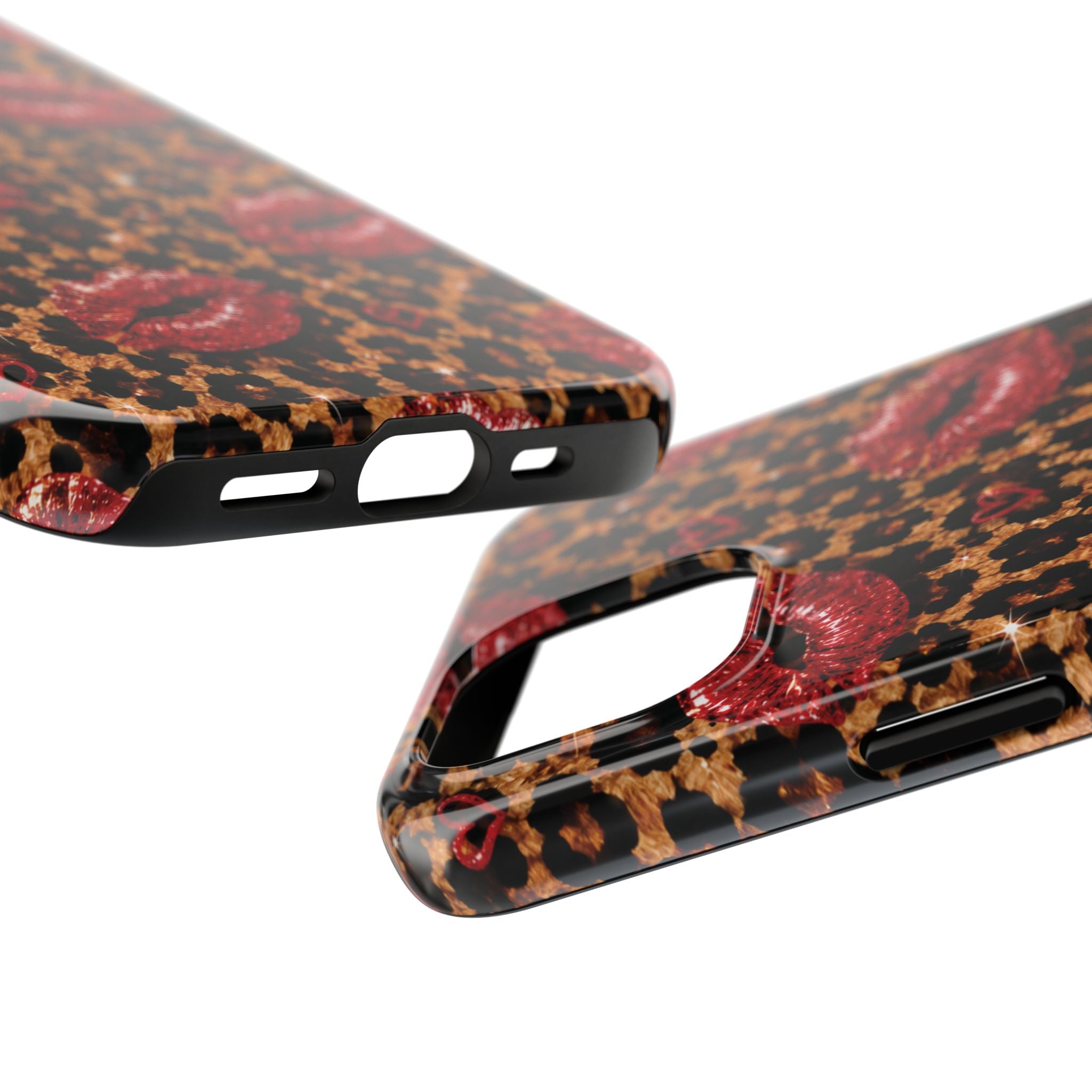 Wild Kisses Leopard Print Phone Case | Red Lip Print iPhone Case | Girly Cheetah Phone Cover | Cute Aesthetic Gift for Women