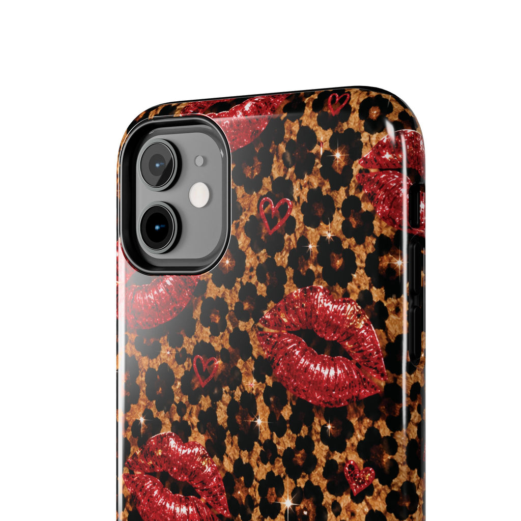 Wild Kisses Leopard Print Phone Case | Red Lip Print iPhone Case | Girly Cheetah Phone Cover | Cute Aesthetic Gift for Women