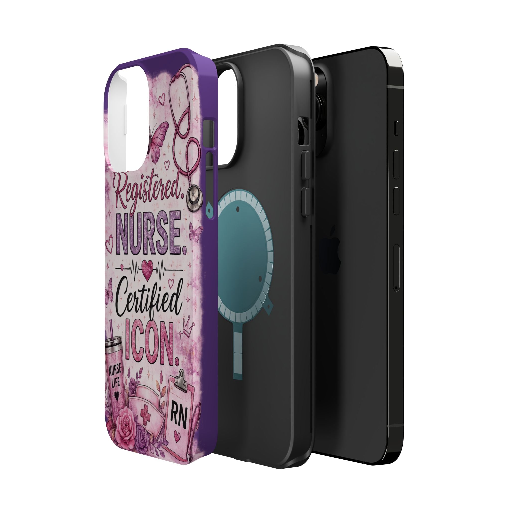 Registered Nurse Certified Icon Phone Case | Cute Nurse iPhone Case | Pink Glitter RN Aesthetic Gift for Nurses