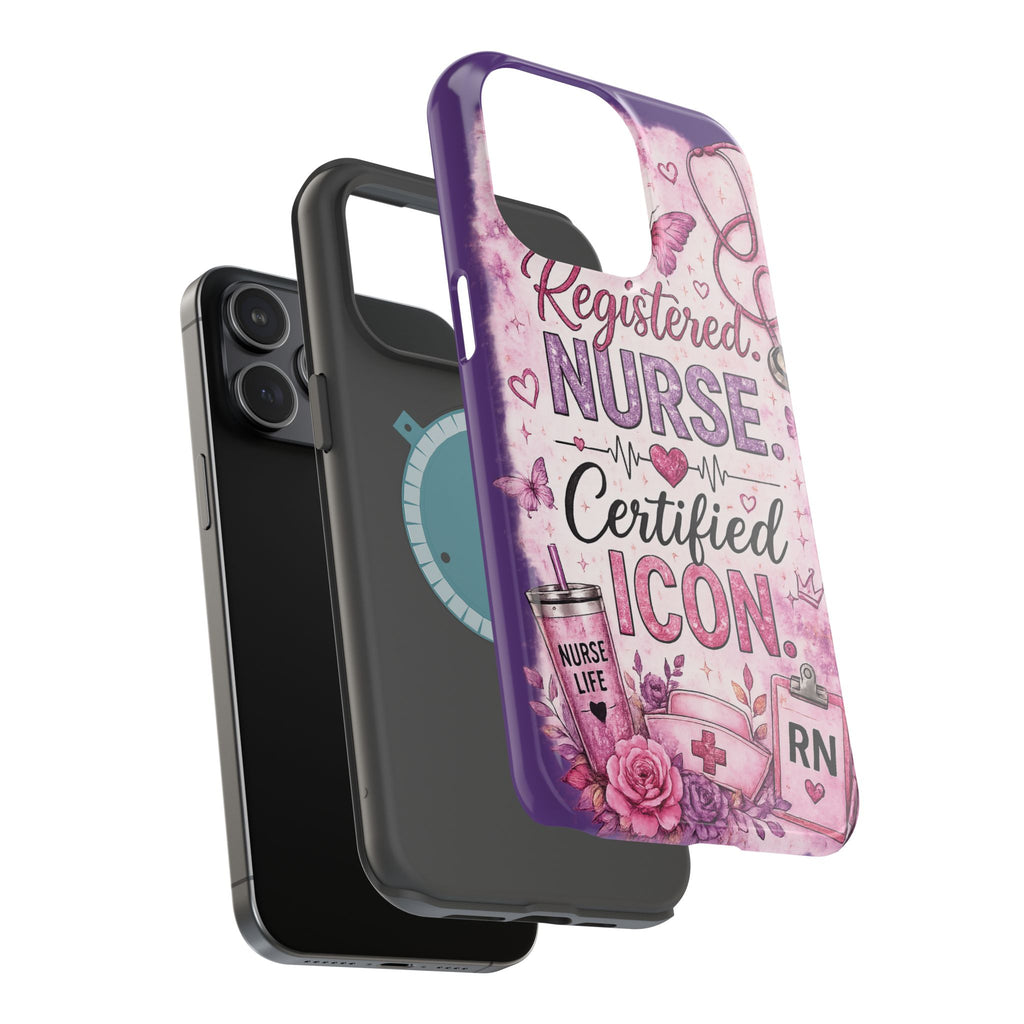 Registered Nurse Certified Icon Phone Case | Cute Nurse iPhone Case | Pink Glitter RN Aesthetic Gift for Nurses