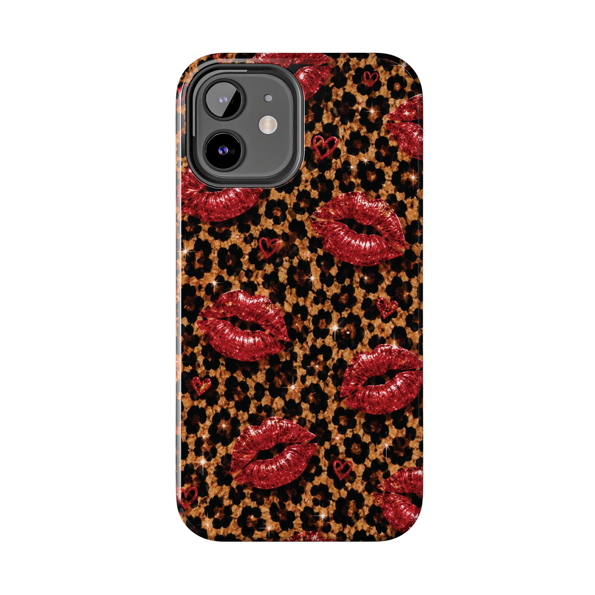 Wild Kisses Leopard Print Phone Case | Red Lip Print iPhone Case | Girly Cheetah Phone Cover | Cute Aesthetic Gift for Women