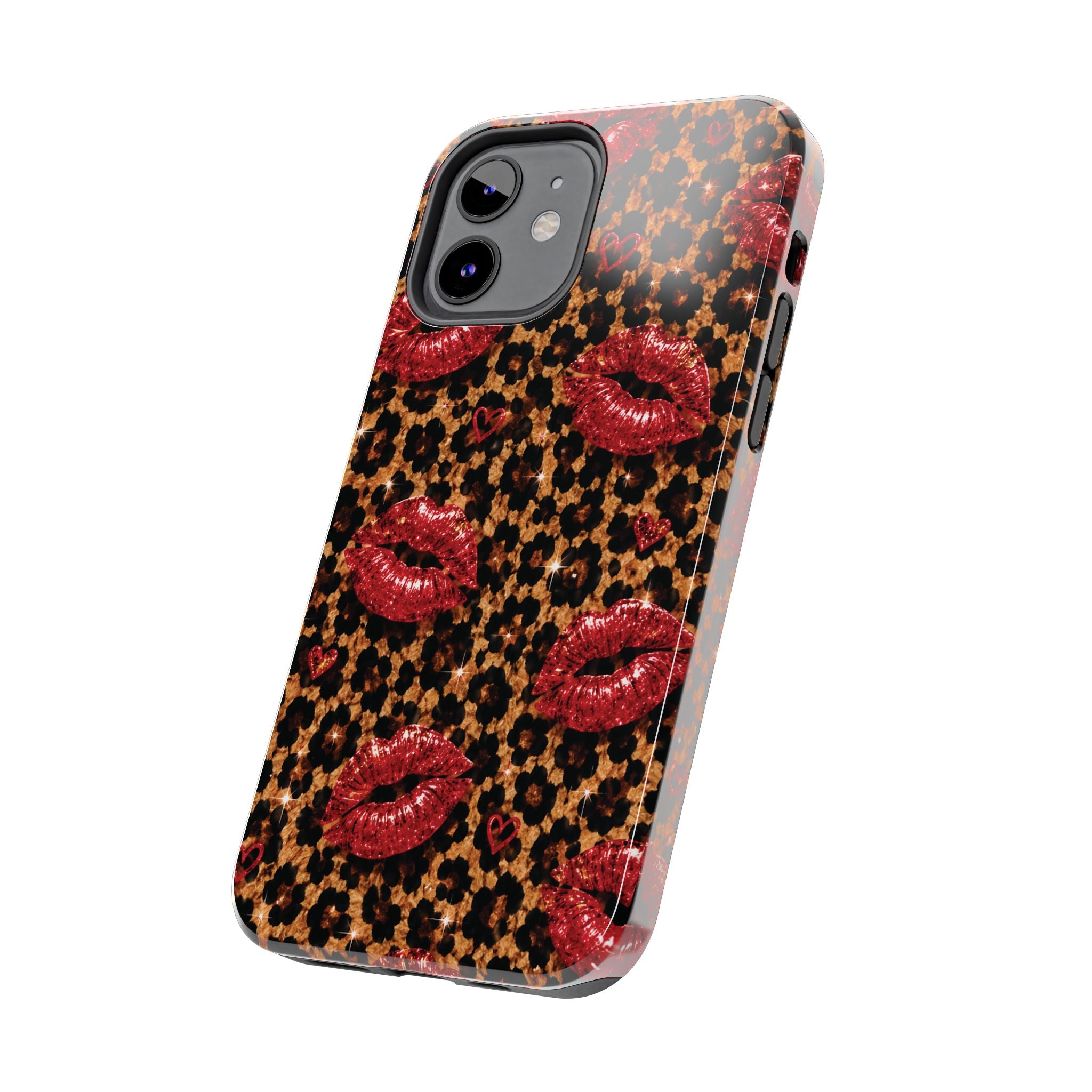 Wild Kisses Leopard Print Phone Case | Red Lip Print iPhone Case | Girly Cheetah Phone Cover | Cute Aesthetic Gift for Women