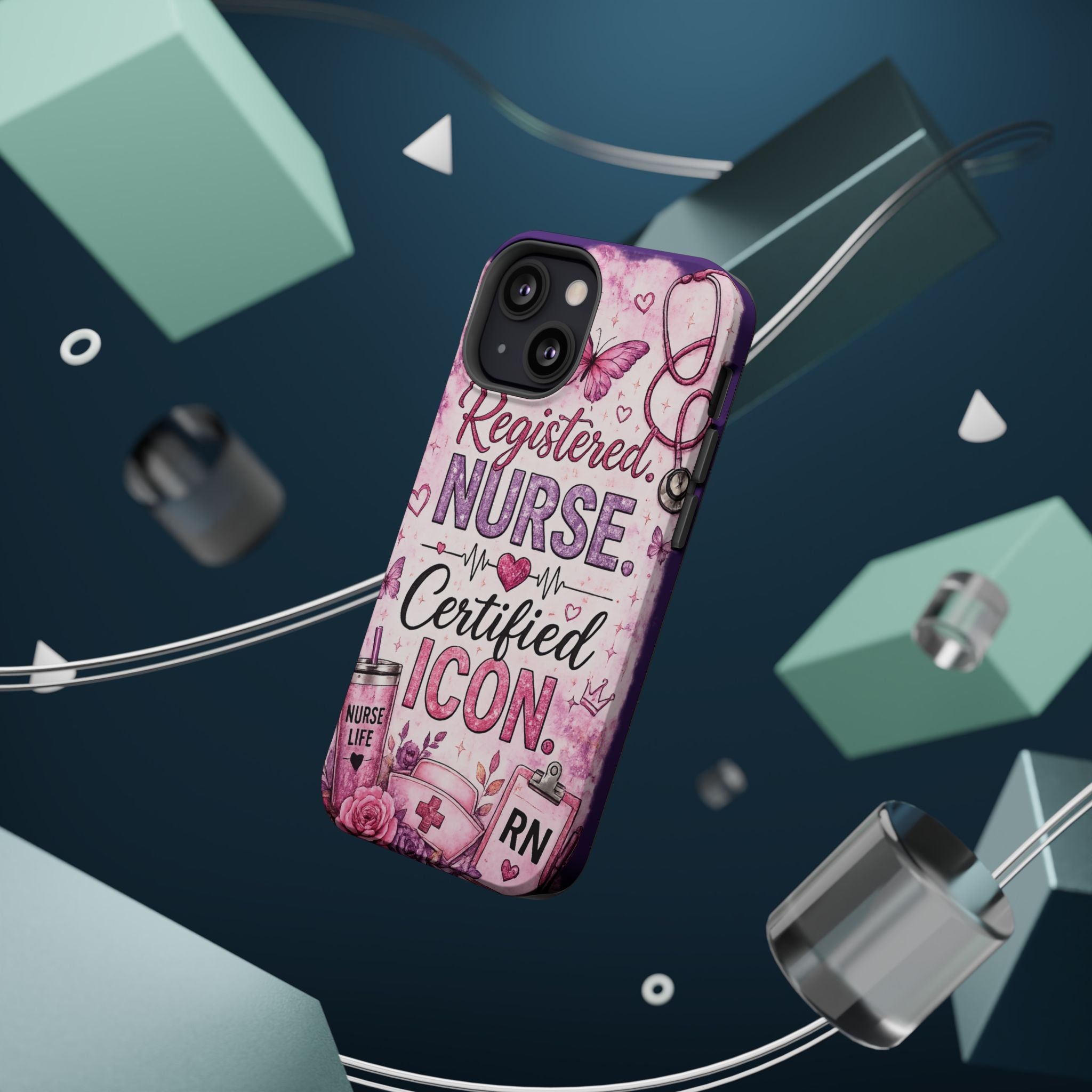 Registered Nurse Certified Icon Phone Case | Cute Nurse iPhone Case | Pink Glitter RN Aesthetic Gift for Nurses